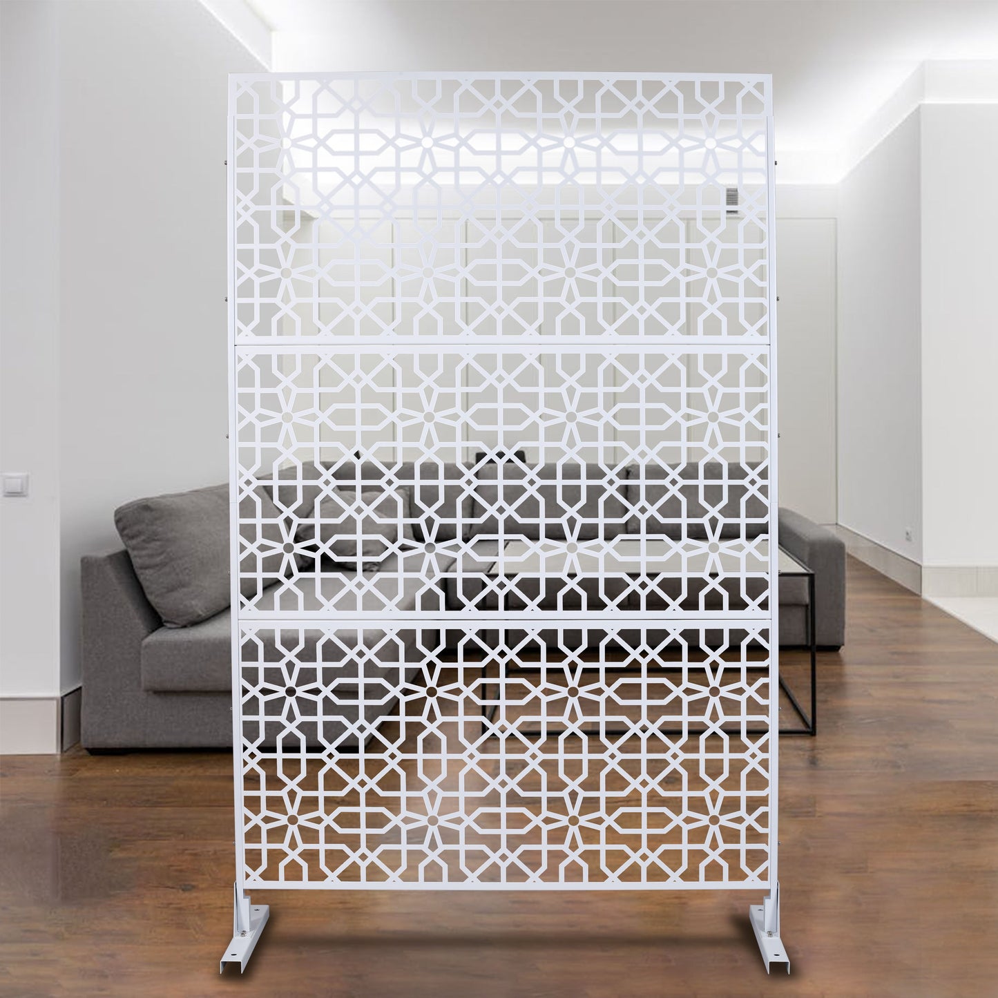 Outdoor & Indoor Metal Privacy Screen Freestanding Decorative Privacy Screen - White