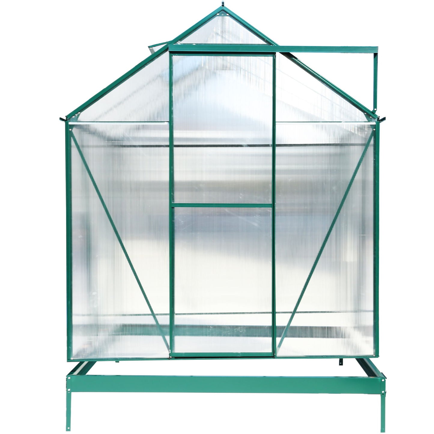 6.3'x6.2'x7' Polycarbonate Greenhouse, Heavy Duty Outdoor Aluminum Walk-In Green House Kit With Rain Gutter, Vent And Door For Backyard Garden - Green