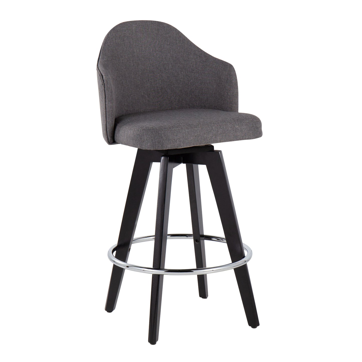 Ahoy - Contemporary Fixed Height Counter Stool Round Chrome Footrest (Set of 2) - Gray / Black