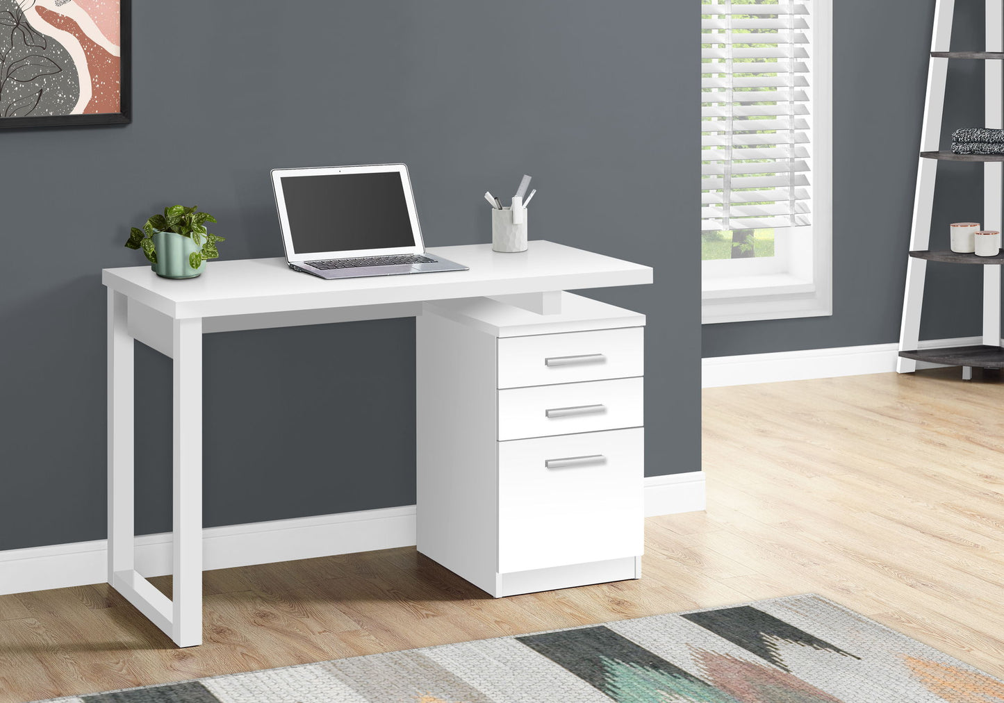 Computer Desk For Home Office, Laptop, Left, Right Set - Up, Storage Drawers, Contemporary And Modern - White