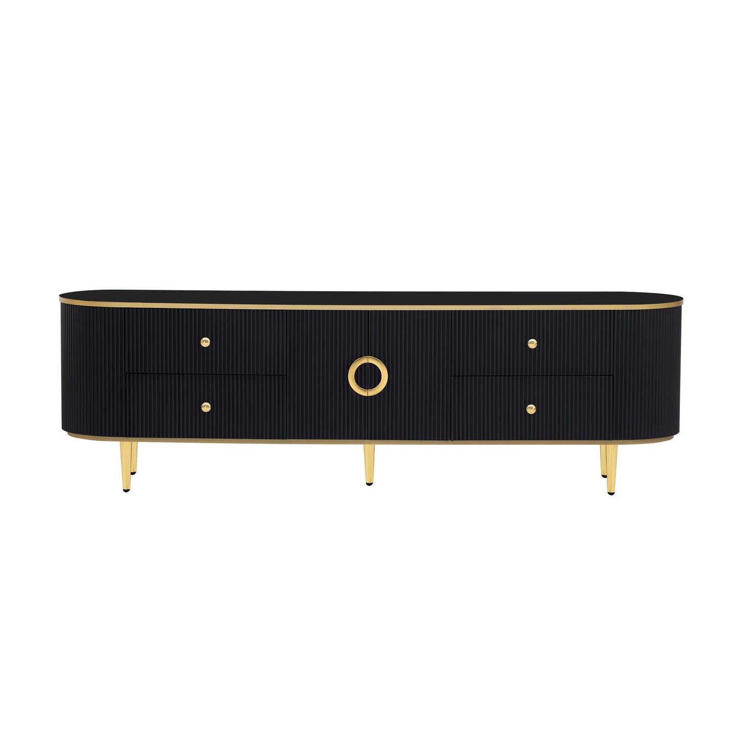 Modern TV Stand For TVs Up To 80", Entertainment Center With 4 Drawers And 1 Cabinet, Wood TV Console Table With Handles For Living Room - Black