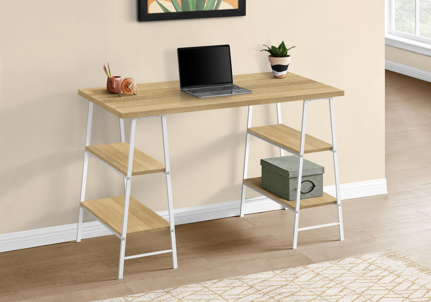 Computer Desk For Home Office, Laptop, Storage Shelves, Contemporary & Modern - Natural