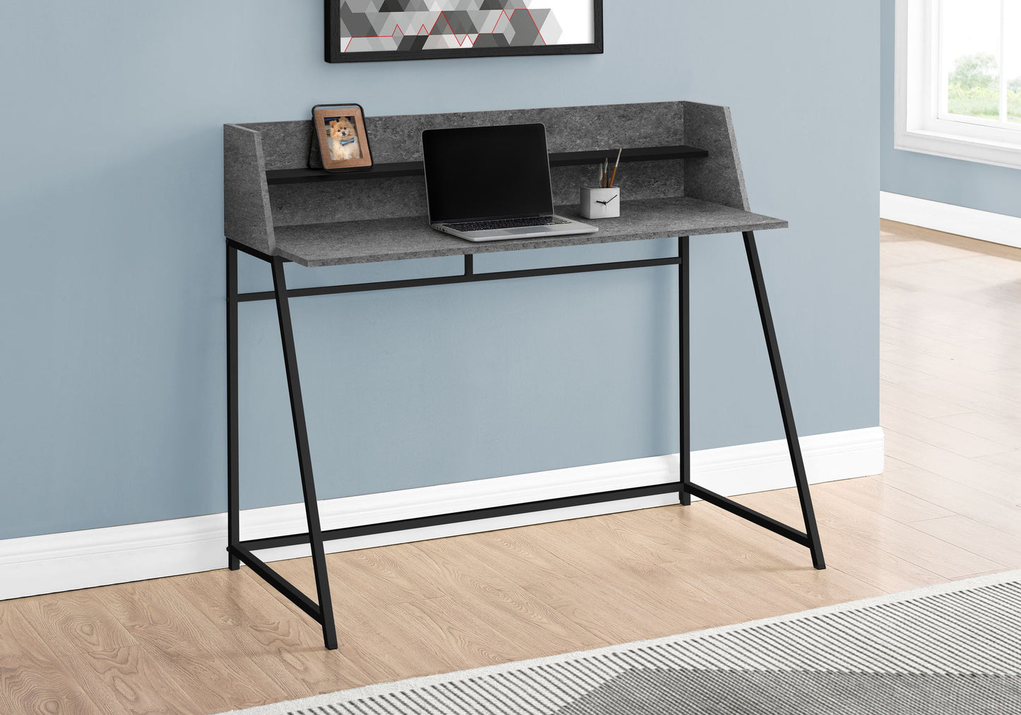 Computer Desk For Home Office, Laptop, Storage Shelves, Elegant Design - Gray