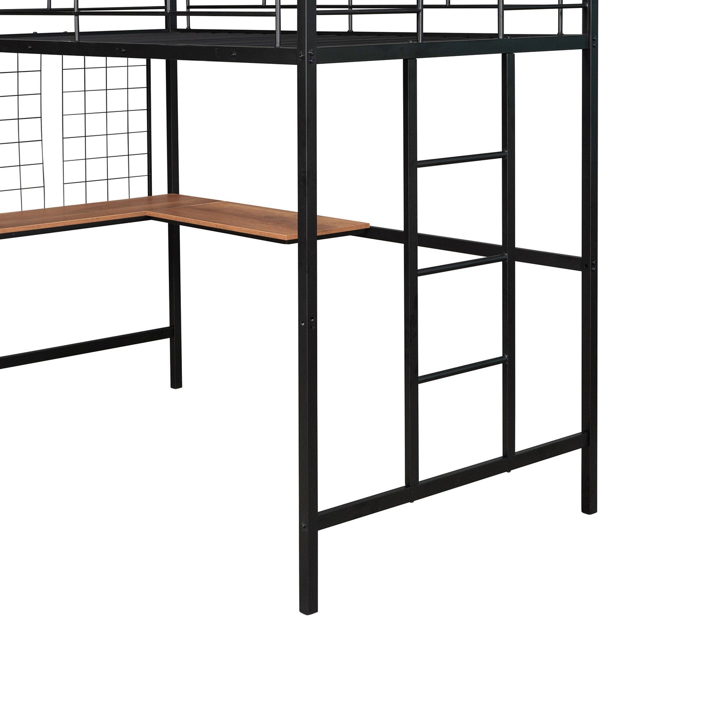 Twin Loft Bed With Desk And Grid - Black