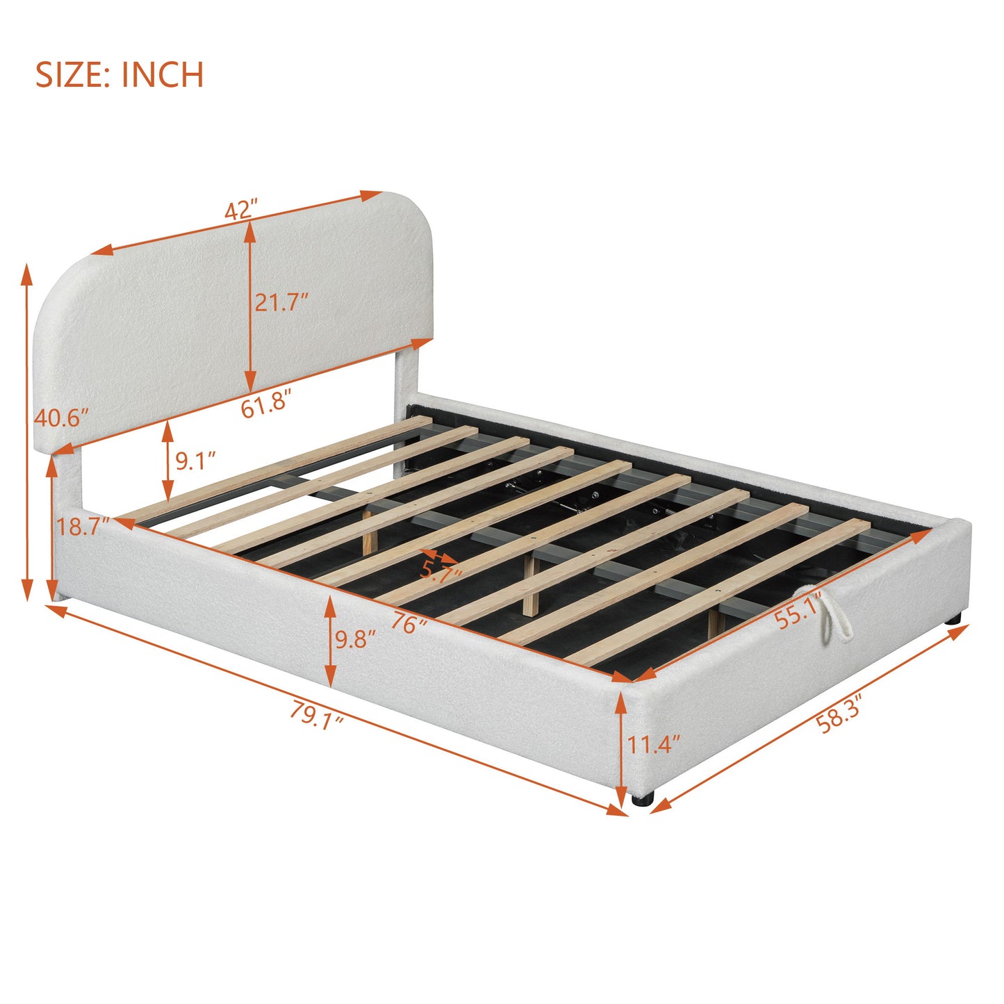 Full Size Upholstered Platform Bed With Hydraulic Storage System - White