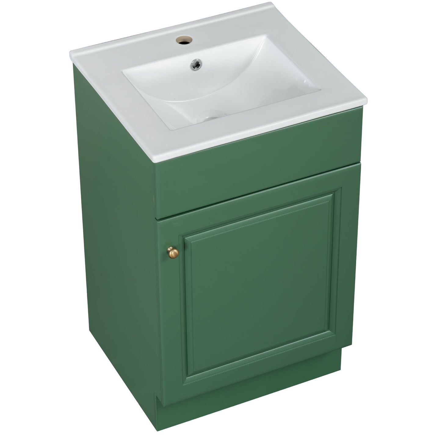20" Bathroom Vanity With Sink, Freestanding Cabinet With Door Shelf And Adjustable Shelf, And Ceramic Construction - Green