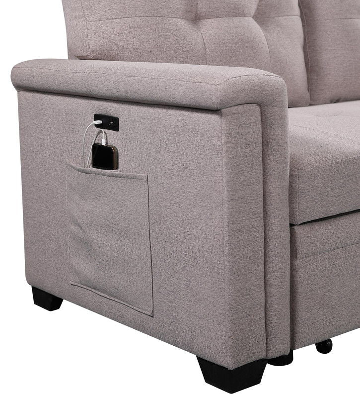 Ashlyn - Reversible Sleeper Sectional Sofa With Storage Chaise, USB Charging Ports And Pocket - Light Gray