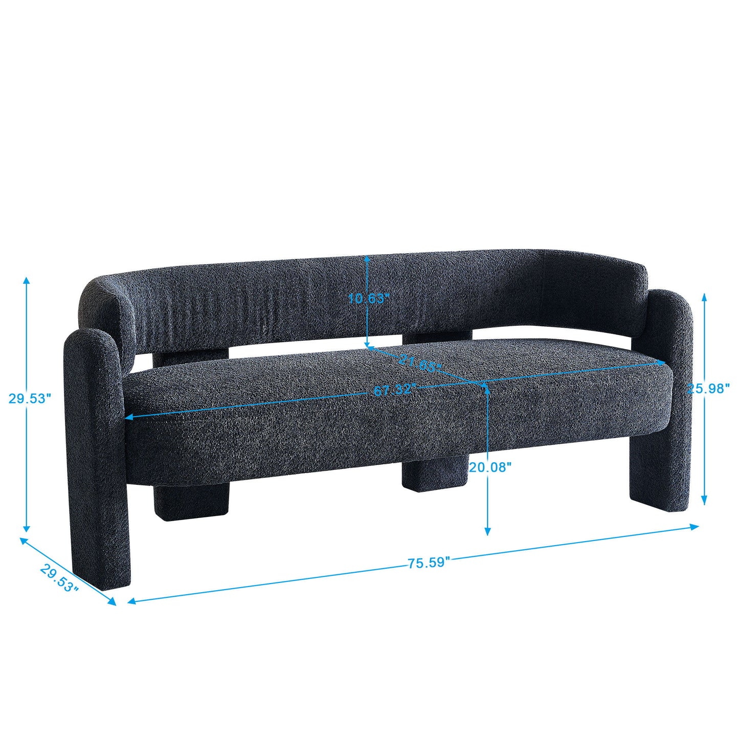 Boucle Upholstery Modern Sofa For Living Room - Dark Gray