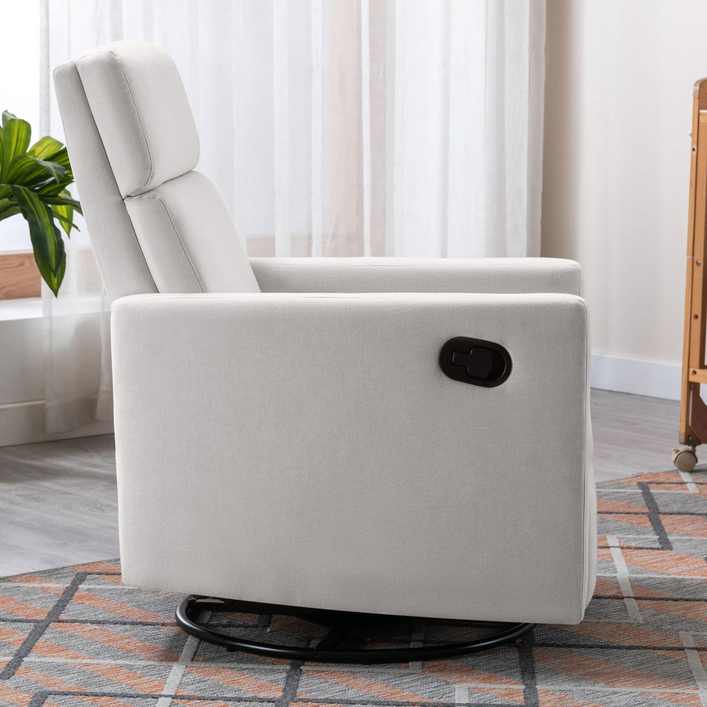 Modern Upholstered Rocker Nursery Chair Plush Seating Glider Swivel Recliner Chair - Beige