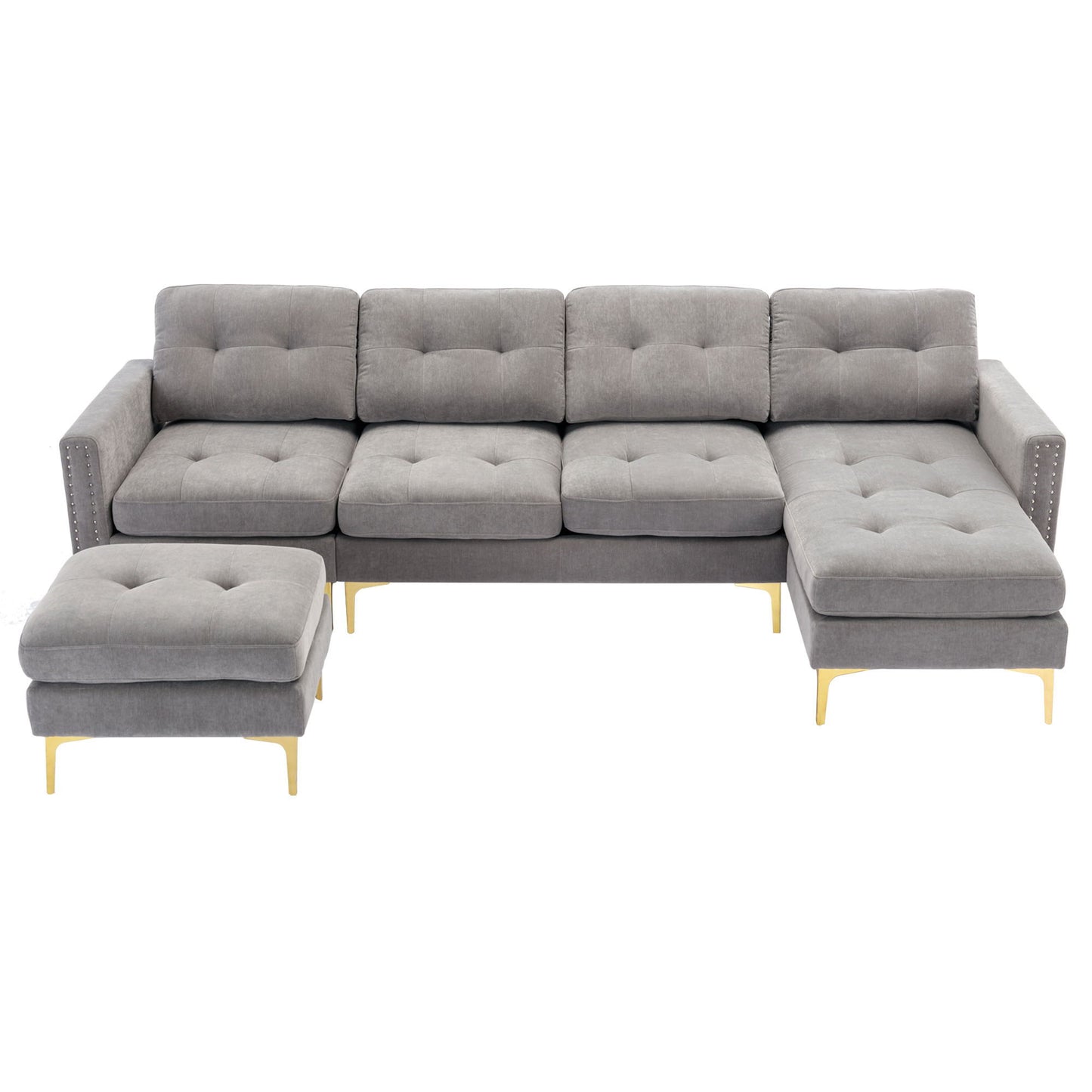 Convertible Sectional Sofa Couch With Movable Ottoman - Light Gray