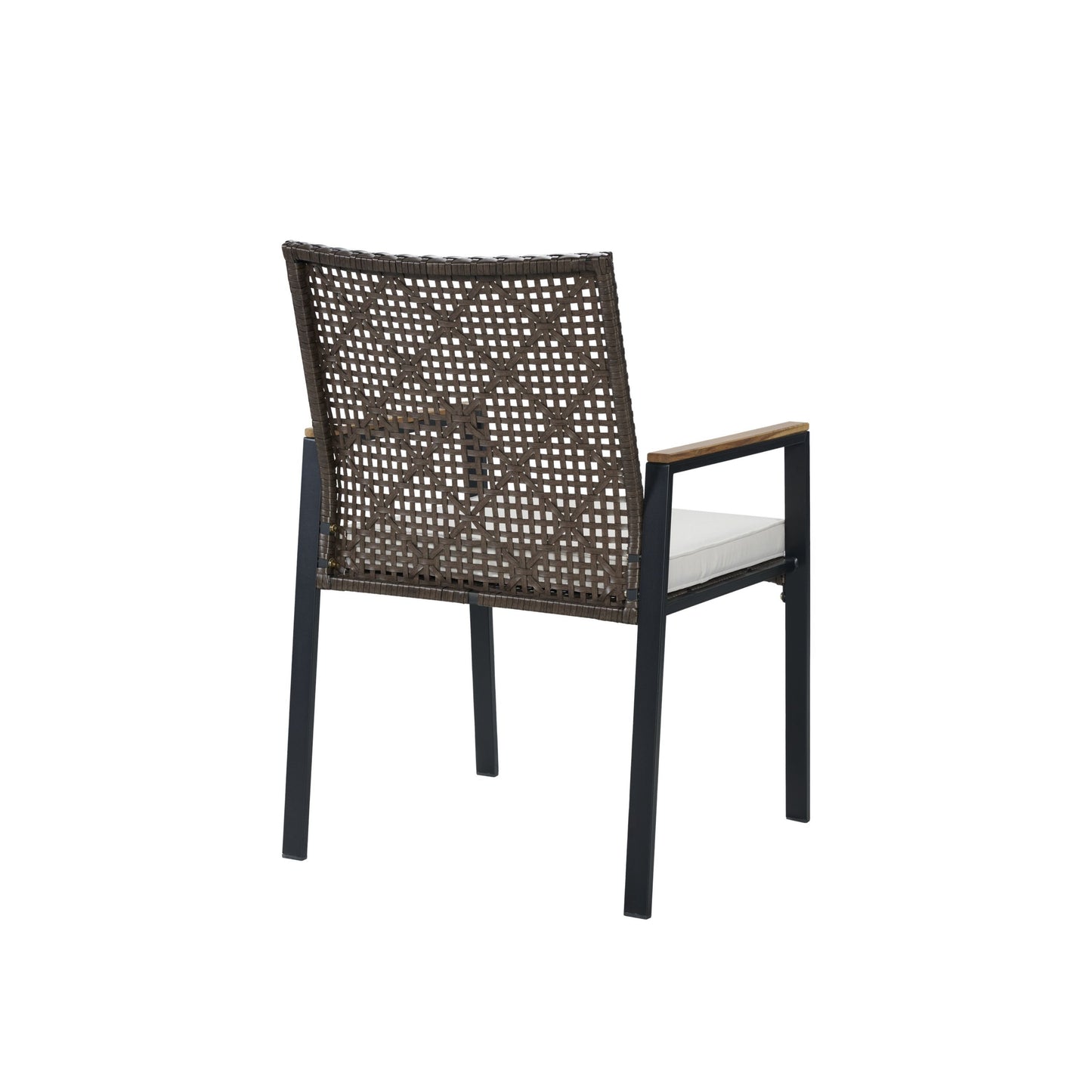 All Weather 5 Piece Patio Dining Table Set, Acacia Wood Table Top With Umbrella Hole, Rattan Outdoor - Coffee Brown