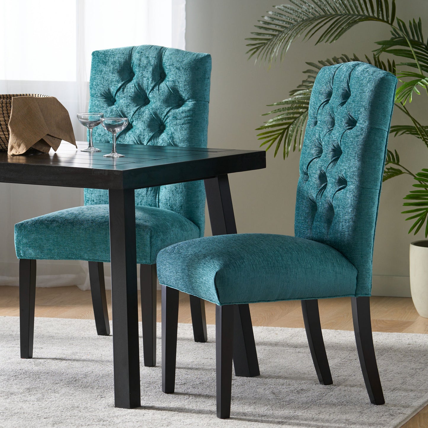 Harriet - Tufted Dining Chairs With Solid Wood Frame And Soft (Set of 2) - Teal Green