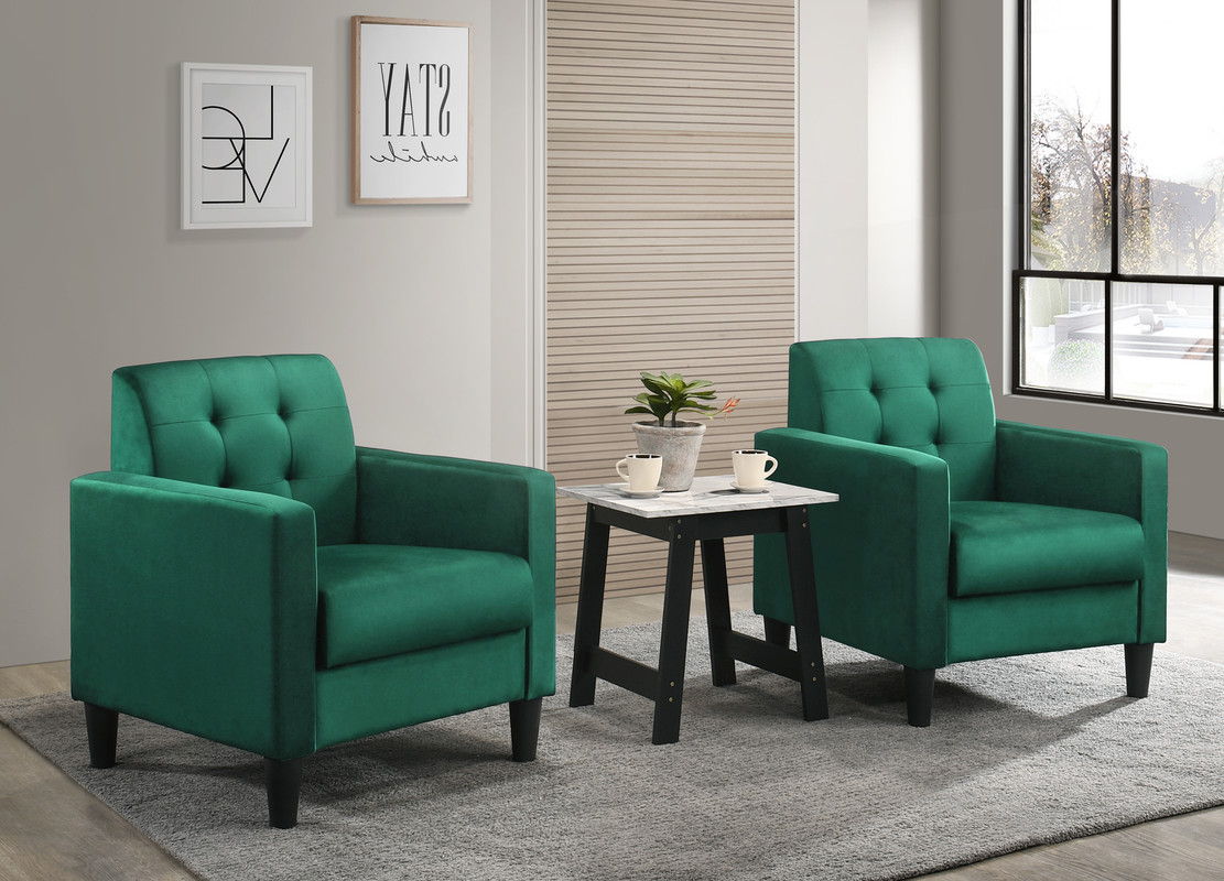 Hale - Velvet Armchairs And End Table Living Room (Set of 3) - Green