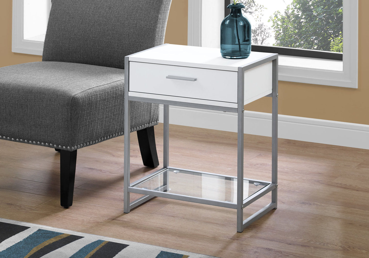 Accent Side Table, Storage Drawer, Contemporary & Modern - White