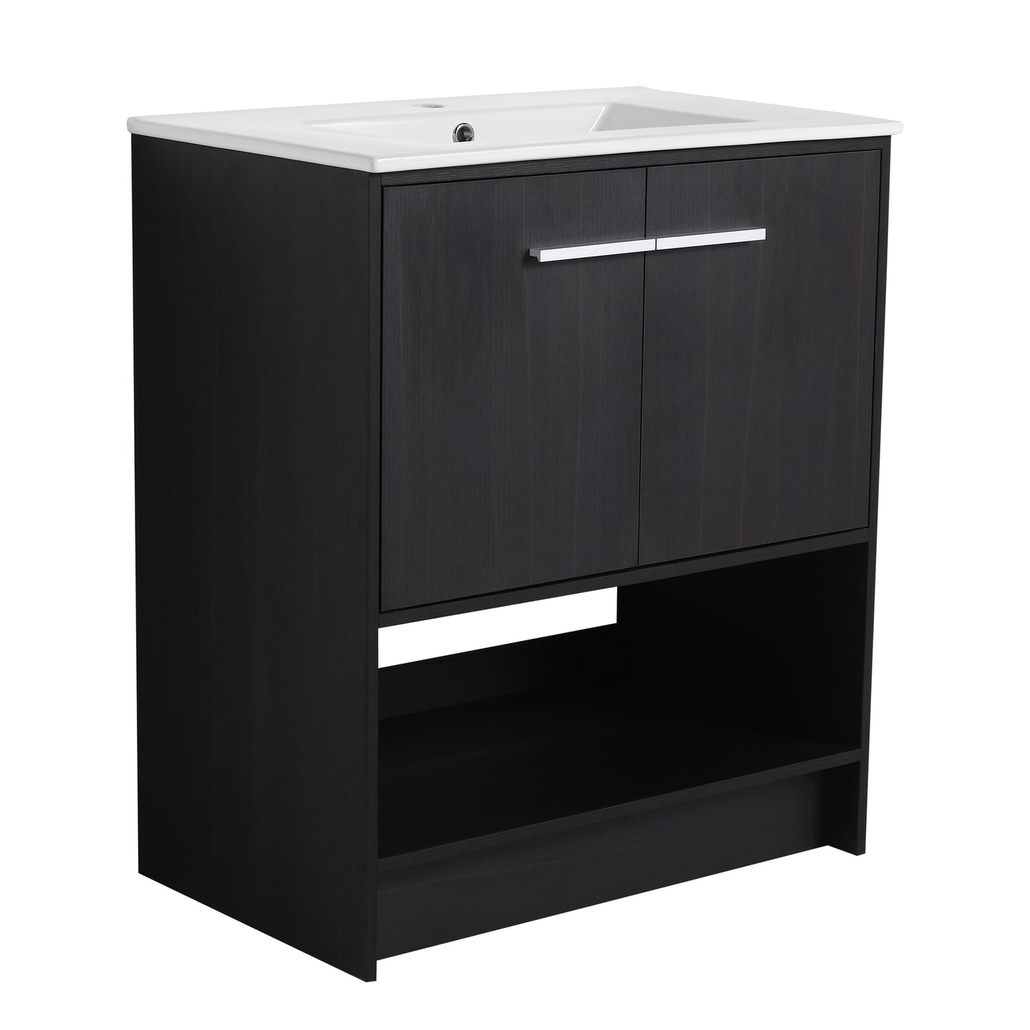 Modern Freestanding 30" Bathroom Vanity With Ceramic Sink, Soft Closing Doors Cabinet - Dark Oak
