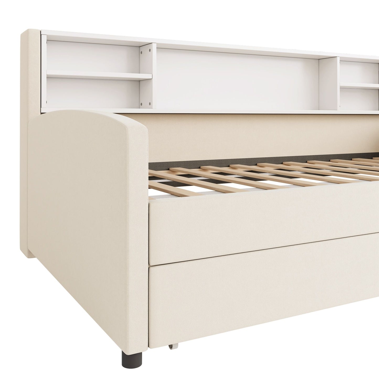 Twin Size Luxurious Upholstered Platform Bed With Storage Drawers - Beige