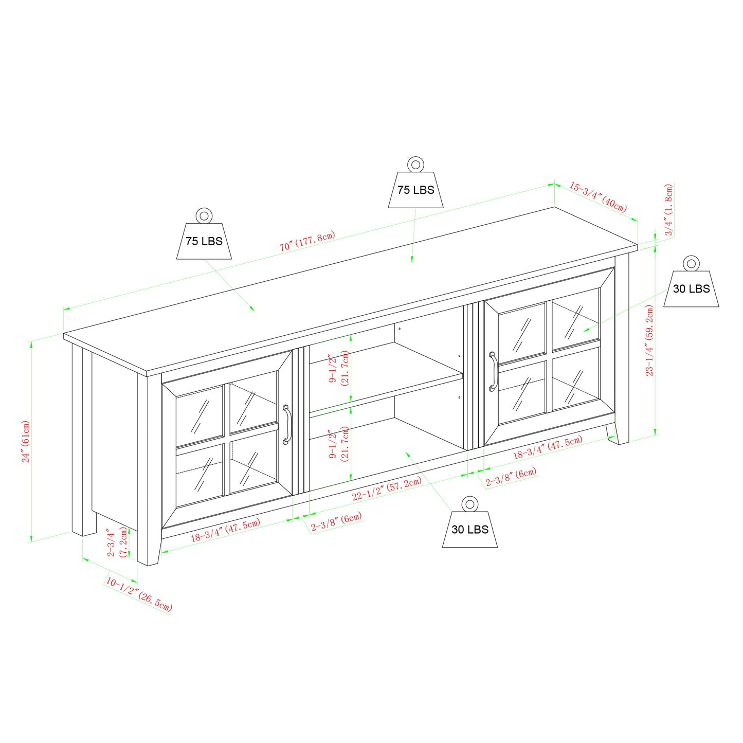 Modern Farmhouse 2 Door Glass Windowpane 70" TV Stand For 80" TVs - Gray Wash