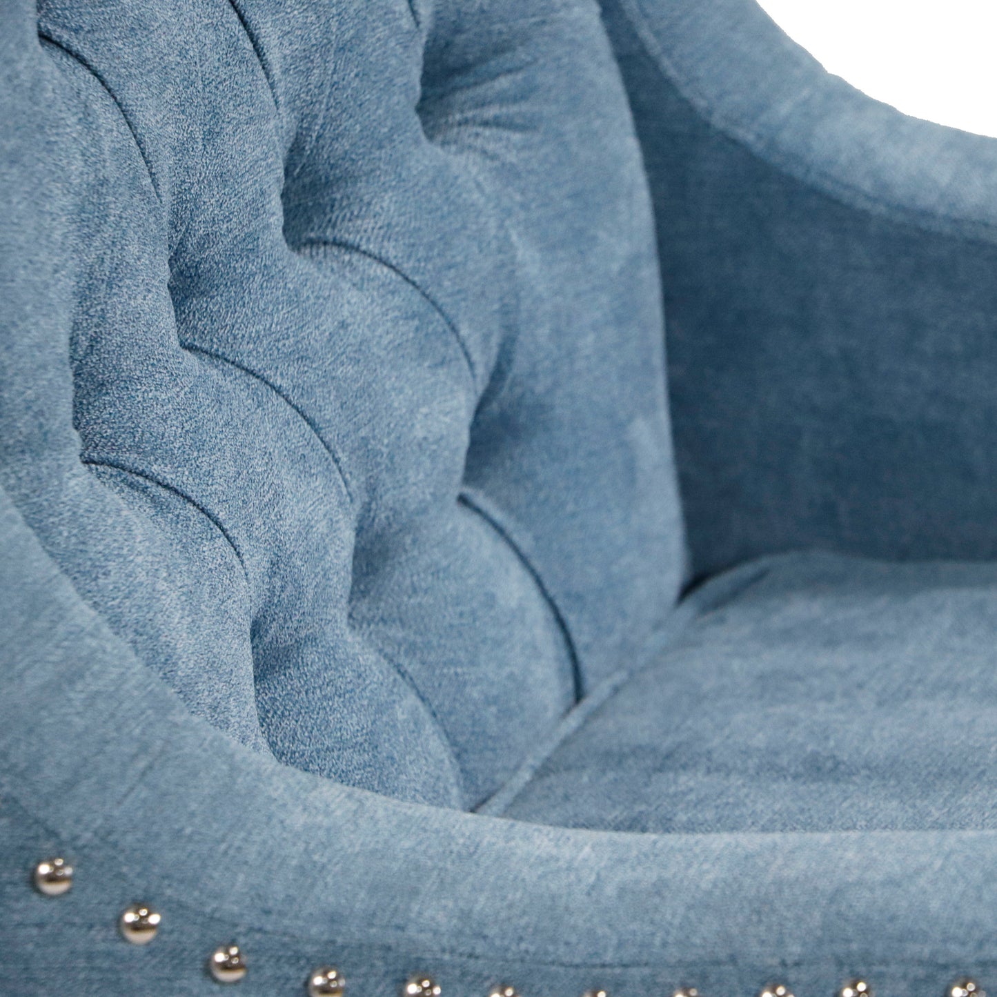 Accent Chair, Living Room Chair, Footrest Chair Set With Vintage Brass Studs, Button Tufted Upholstered Armchair For Living Room, Comfy Reading Chair For Bedroom, Reception Room - Blue