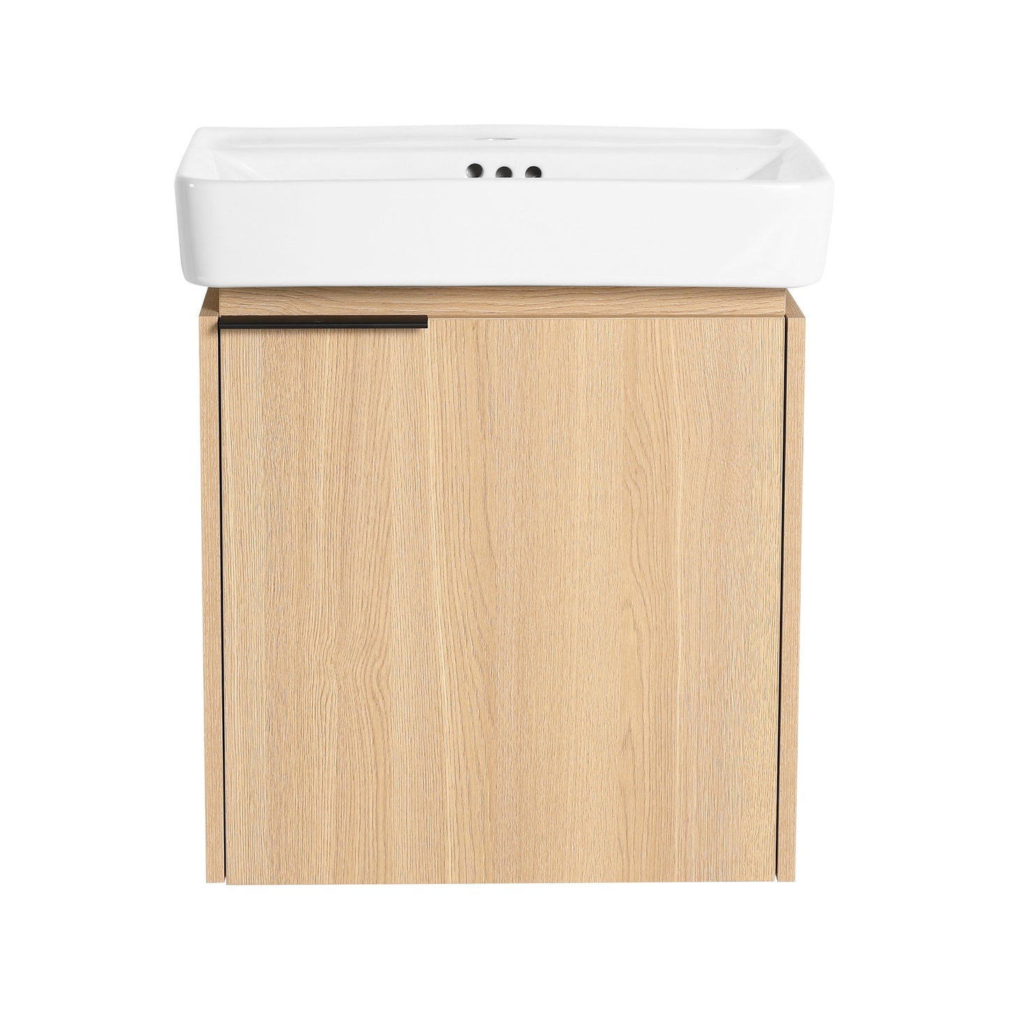 20" Wall Mounted Bathroom Vanity With Ceramic Sink And Storage Cabinet - Oak