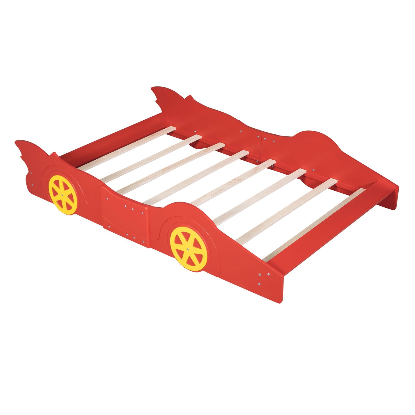 Full Size Race Car Shaped Platform Bed & Wheels - Red