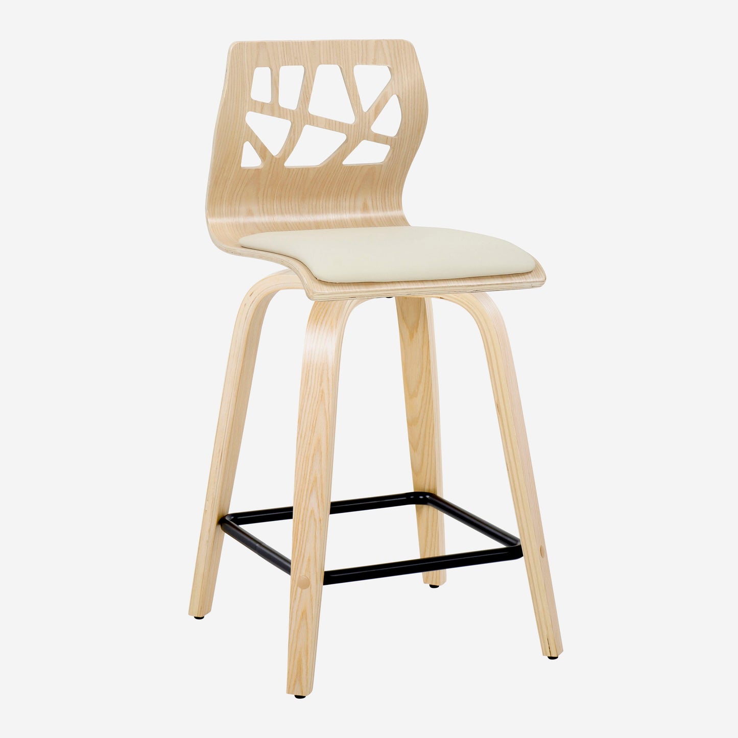 Folia - Contemporary Fixed Height Counter Stool With Swivel With Square Footrest (Set of 2) - Natural / Cream