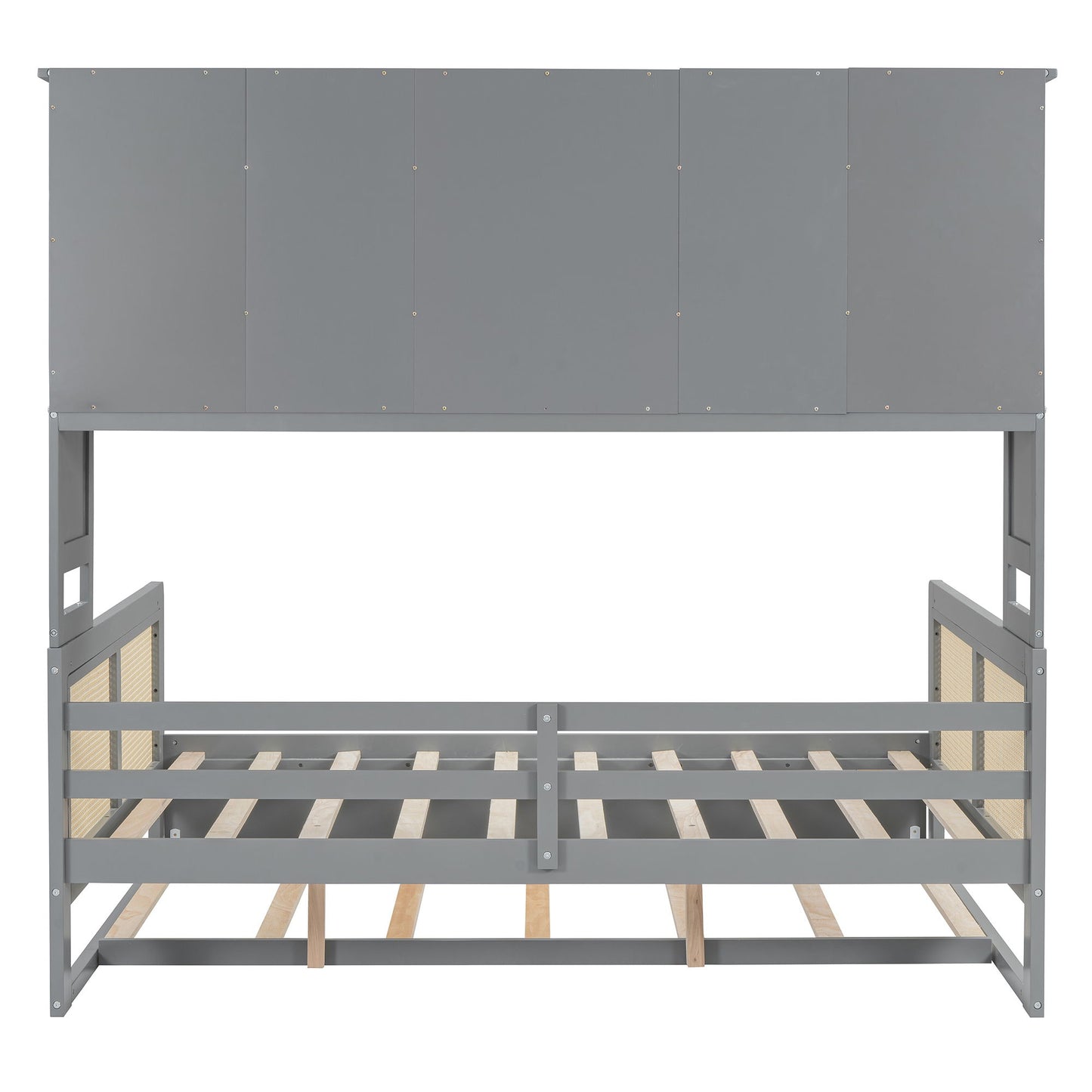 Full Size Wooden Daybed & Twin Size Trundle, And All In One Cabinet And Shelf - Gray