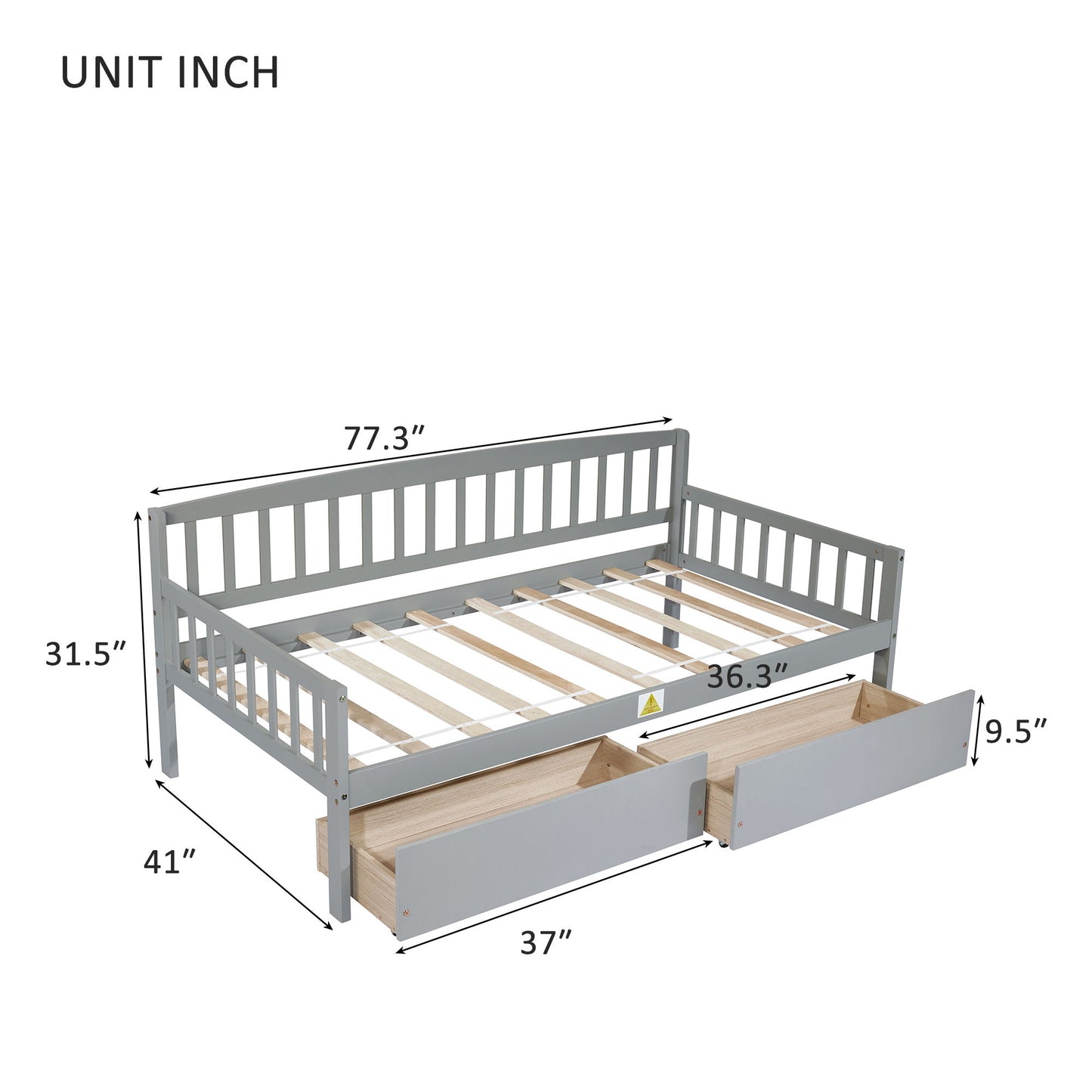 Twin Size Pine Wood Daybed With Two Storage Drawers, Sofa Bed With Bed Platform Of 10 Support Slats - Gray