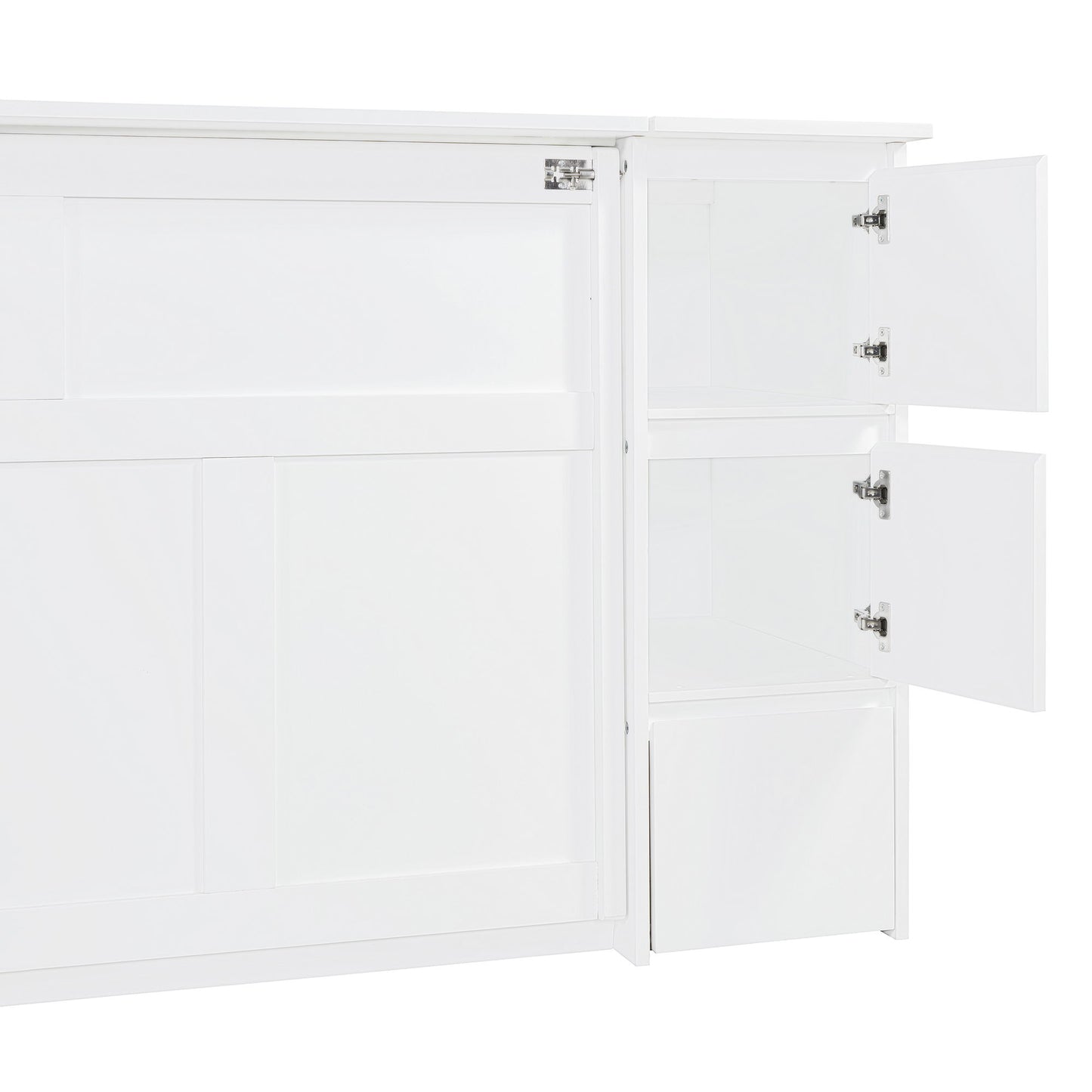 Full Size Murphy Bed With Drawers, Cabinets And USB Ports - White