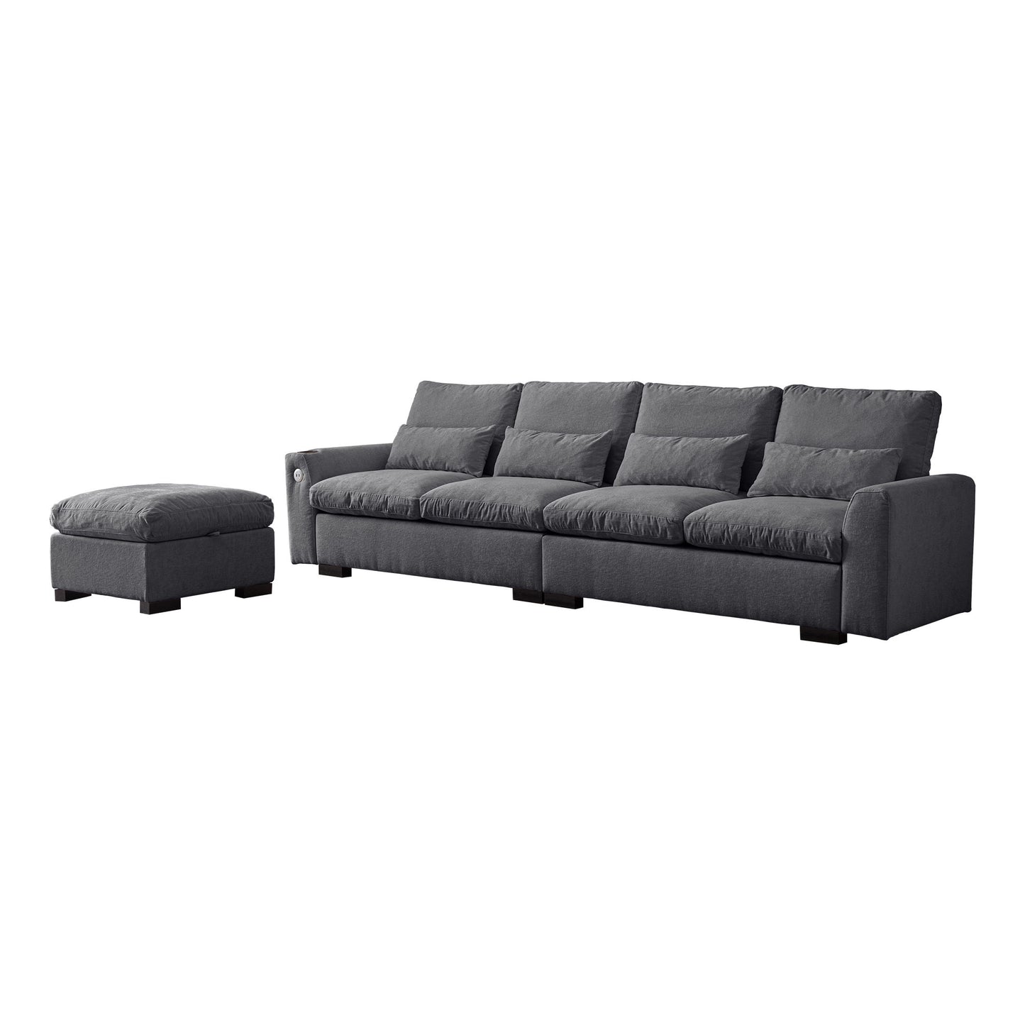 Modern Modular L Shaped Chenille Sofa Couch Reversible Ottoman With Storage Removable And Washable Cushions Sofa With USB Ports & Cup Holder For Living Room - Dark Gray