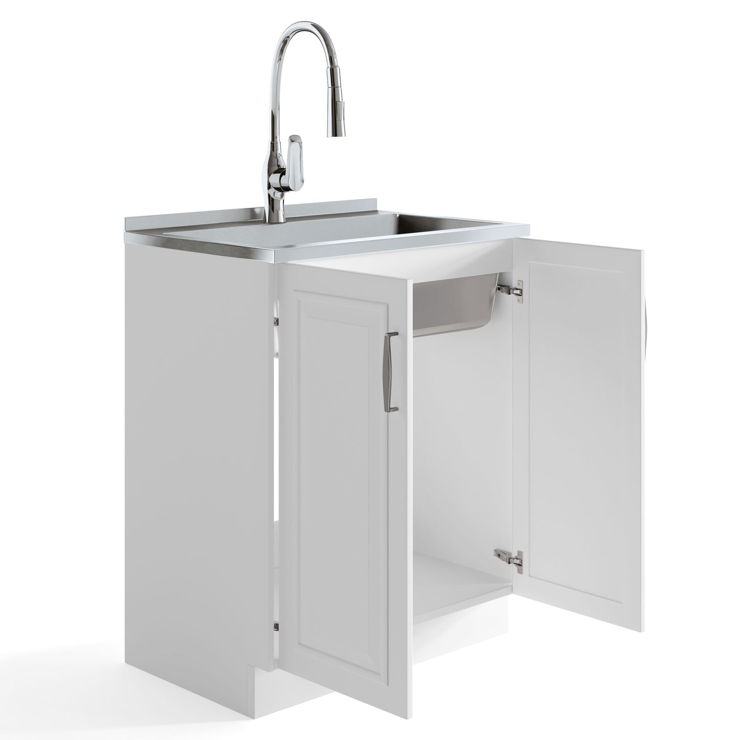 Darwin - Deluxe Laundry Cabinet With Pull-Out Faucet And Stainless Steel Sink - Pure White