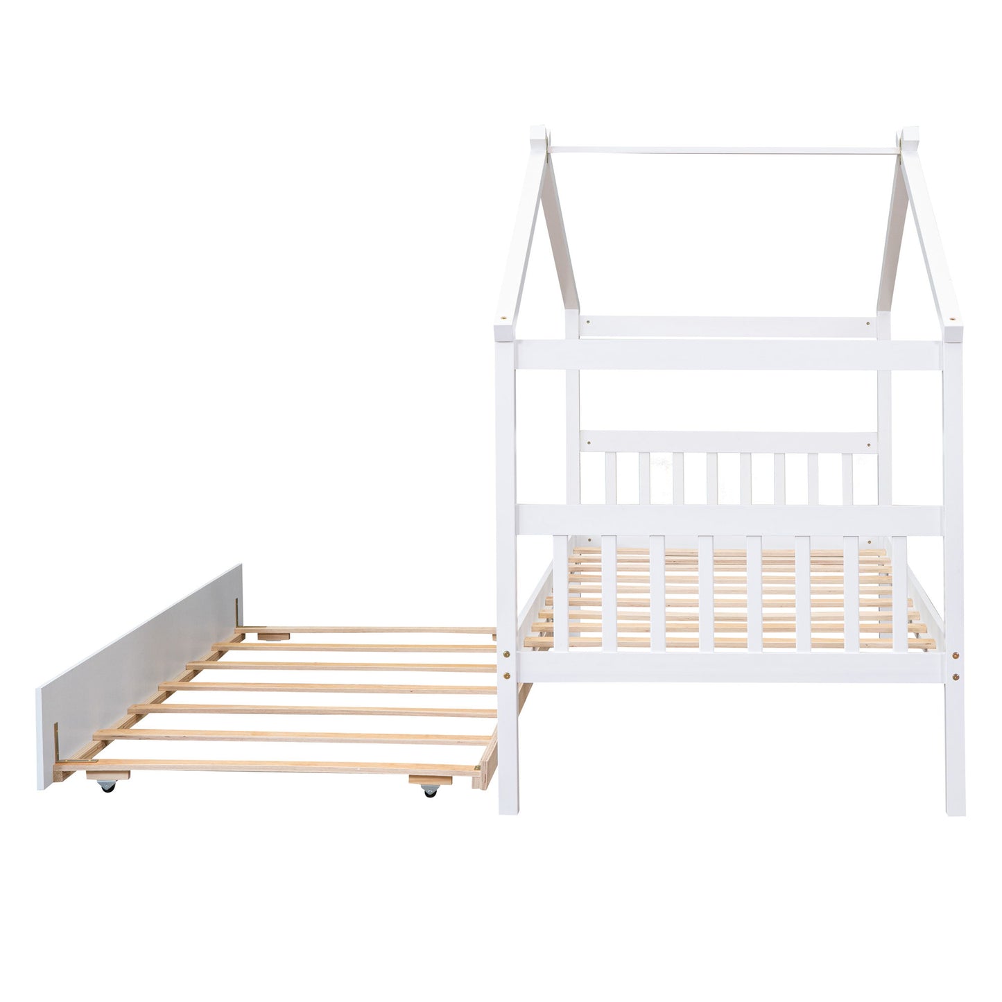 Twin Size House Bed With Twin Size Trundle - White