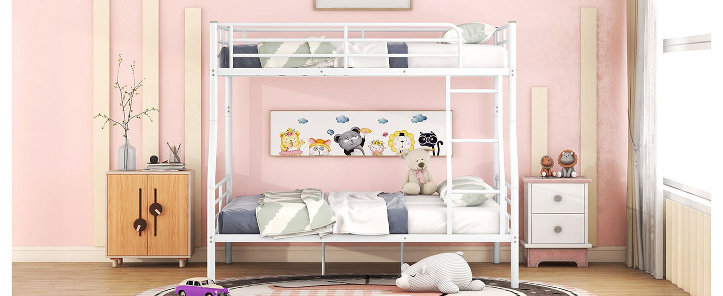 Full Long Over Queen Metal Bunk Bed - White