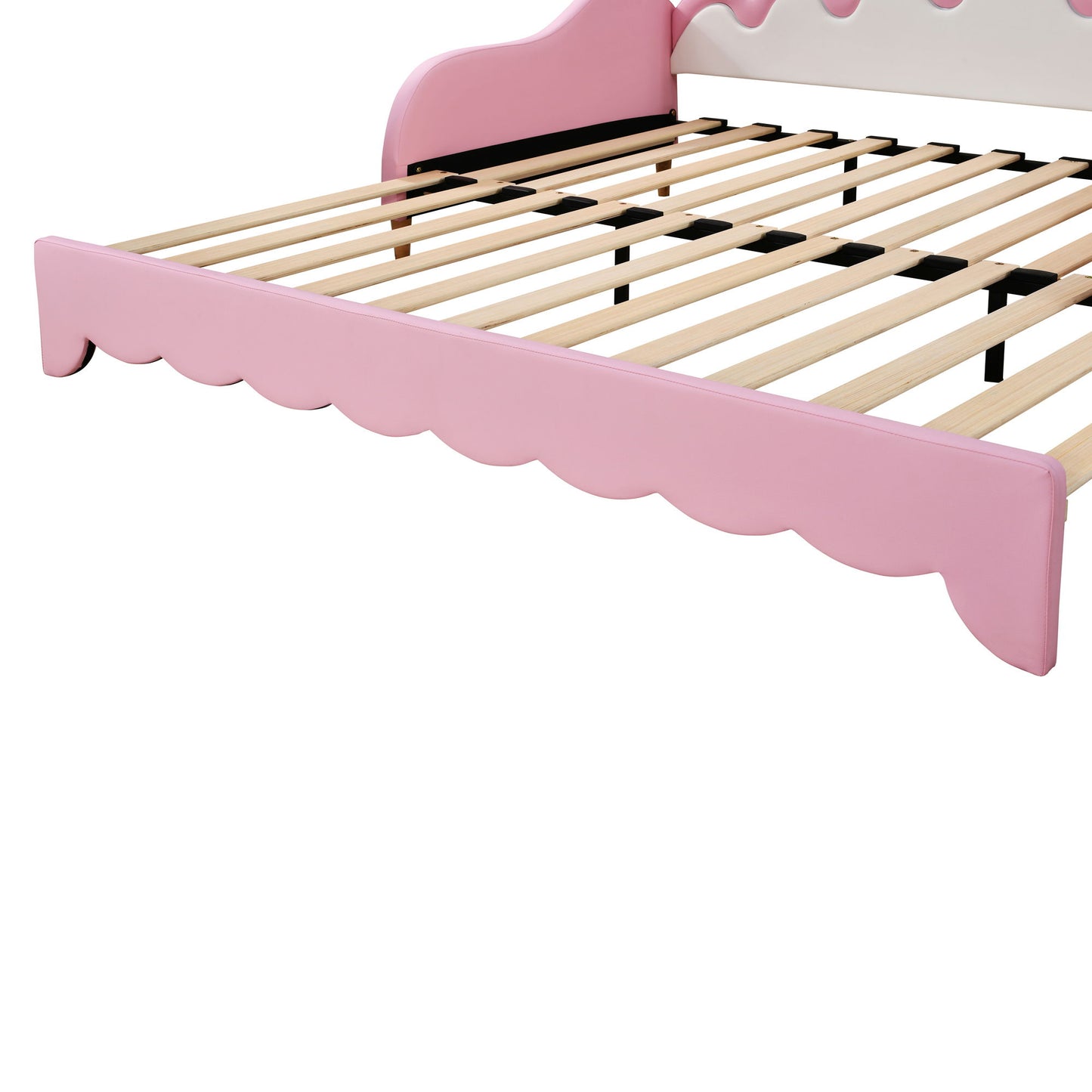 Twin Extending Daybed With LED Lights, Modern Upholstered Princess Daybed With Crown Headboard - Pink