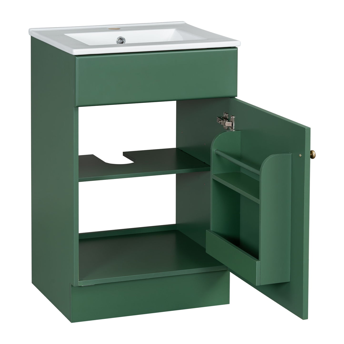 20" Bathroom Vanity With Sink, Freestanding Cabinet With Door Shelf And Adjustable Shelf, And Ceramic Construction - Green