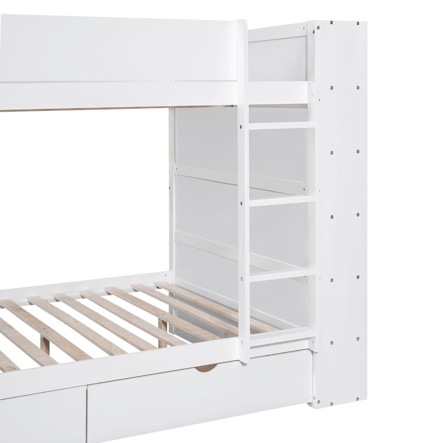 Full Over Full Bunk Bed With 2 Drawers And Multi-Layer Cabinet - White