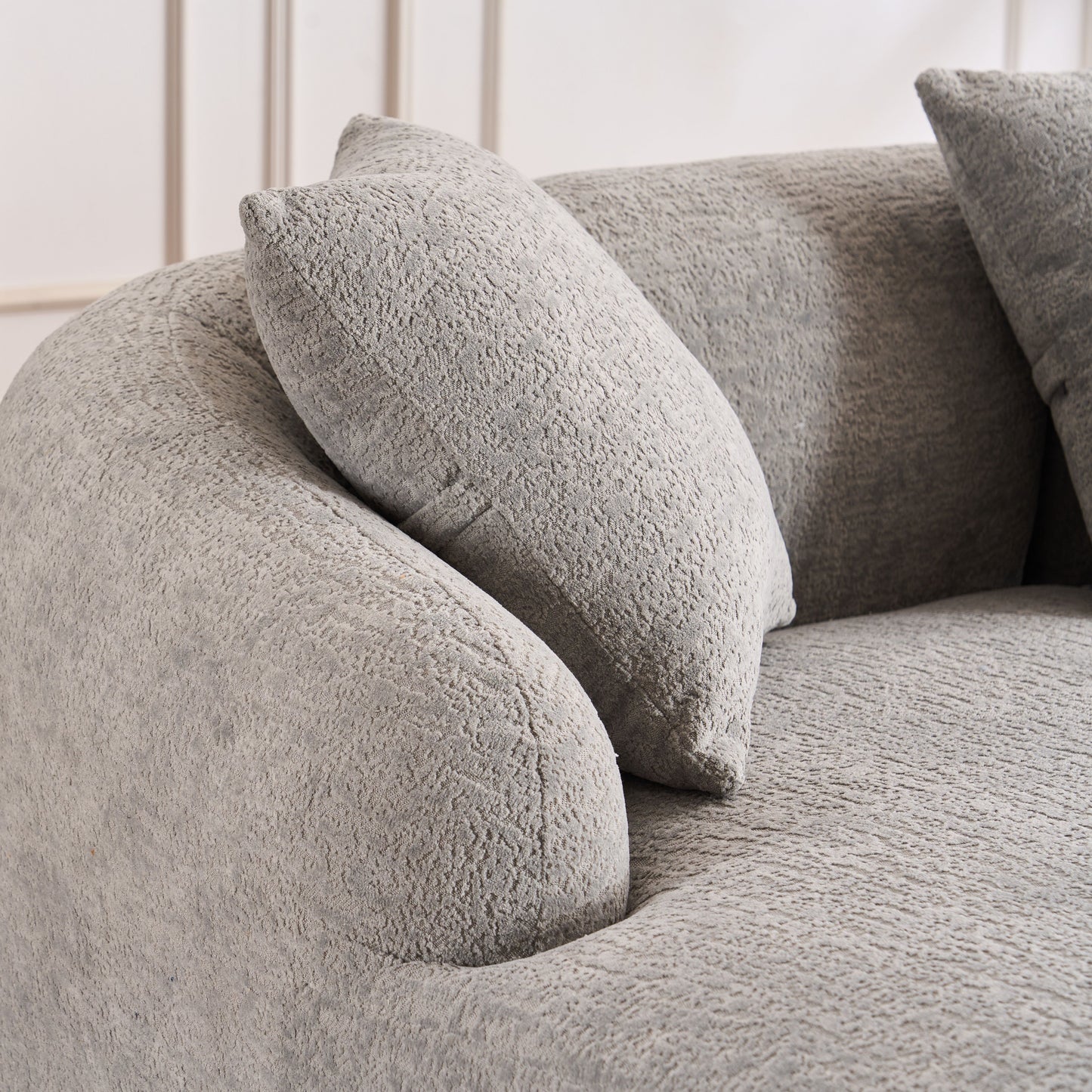 Compression Sofa: Combining Chaise Longue With 3 Seater, Wood Grain Chenille Fabric, Full Sponge Compression Sofa, Combined Sofa With 4 Pillows For Living / Home Furniture / Apartment - Gray