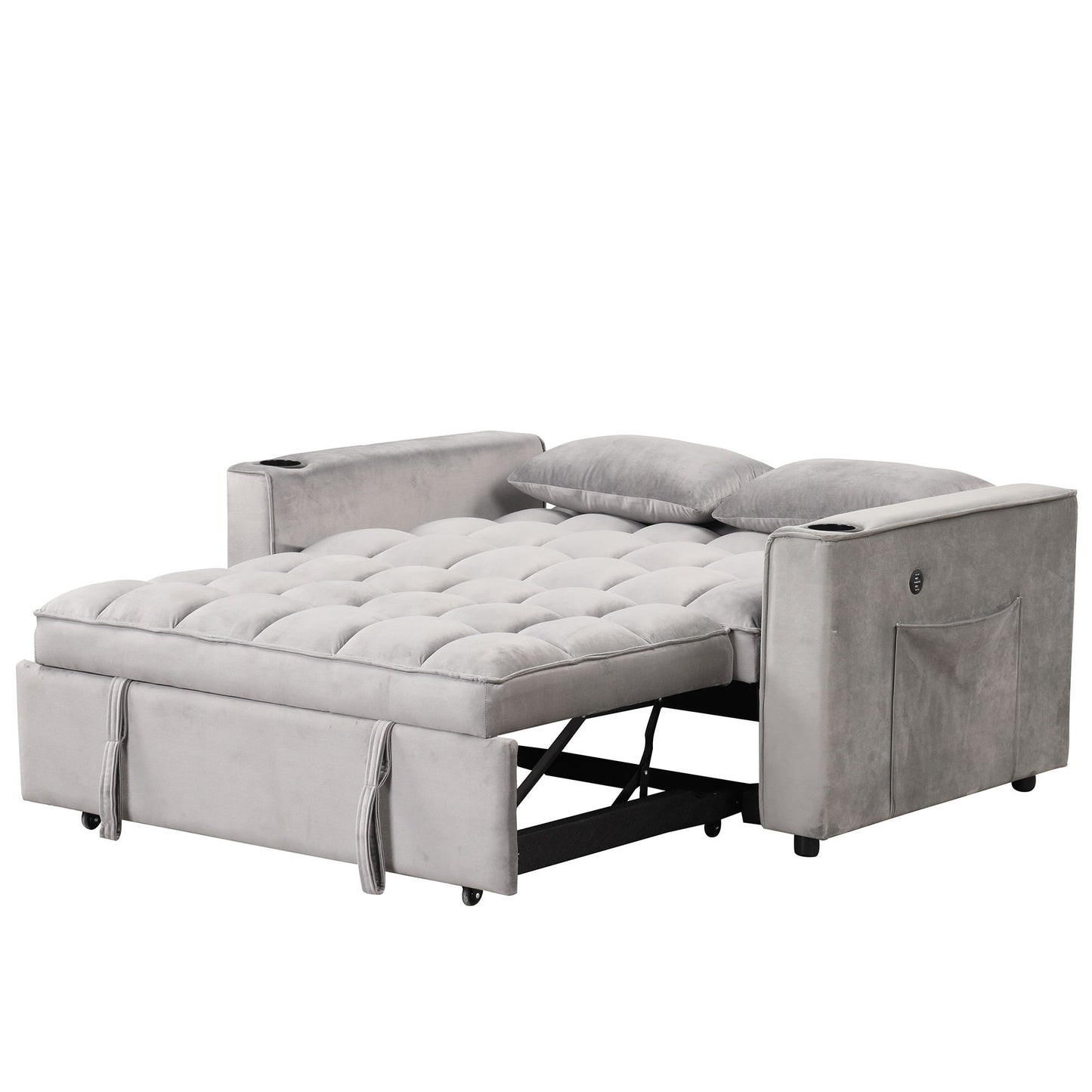 Multi Functional Sofa Bed With Cup Holder And USB Port For Living Room Or Apartments - Gray