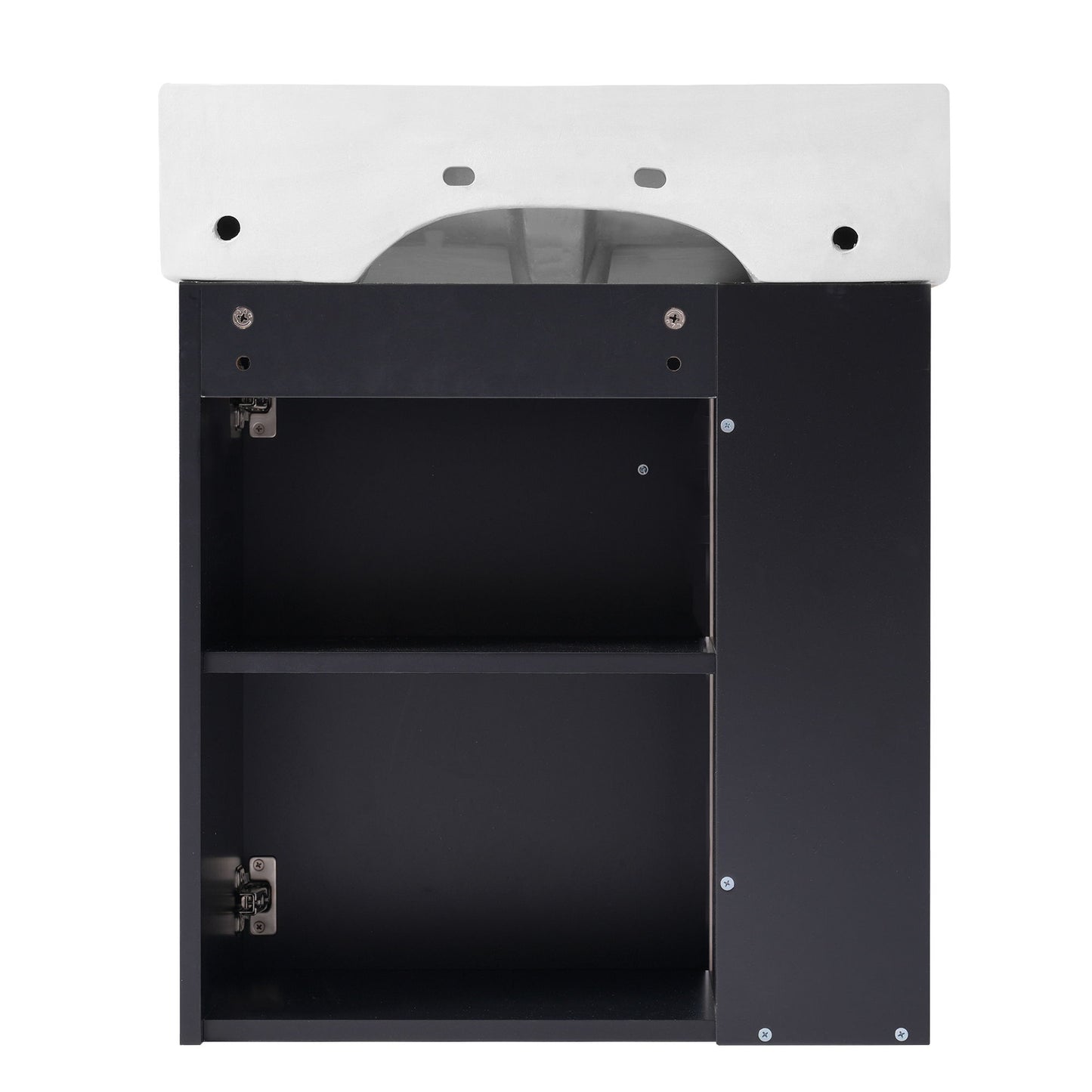 Modern Floating Bathroom Vanity With Ceramic Basin, Perfect For Small Bathrooms, Left Side Storage - Black