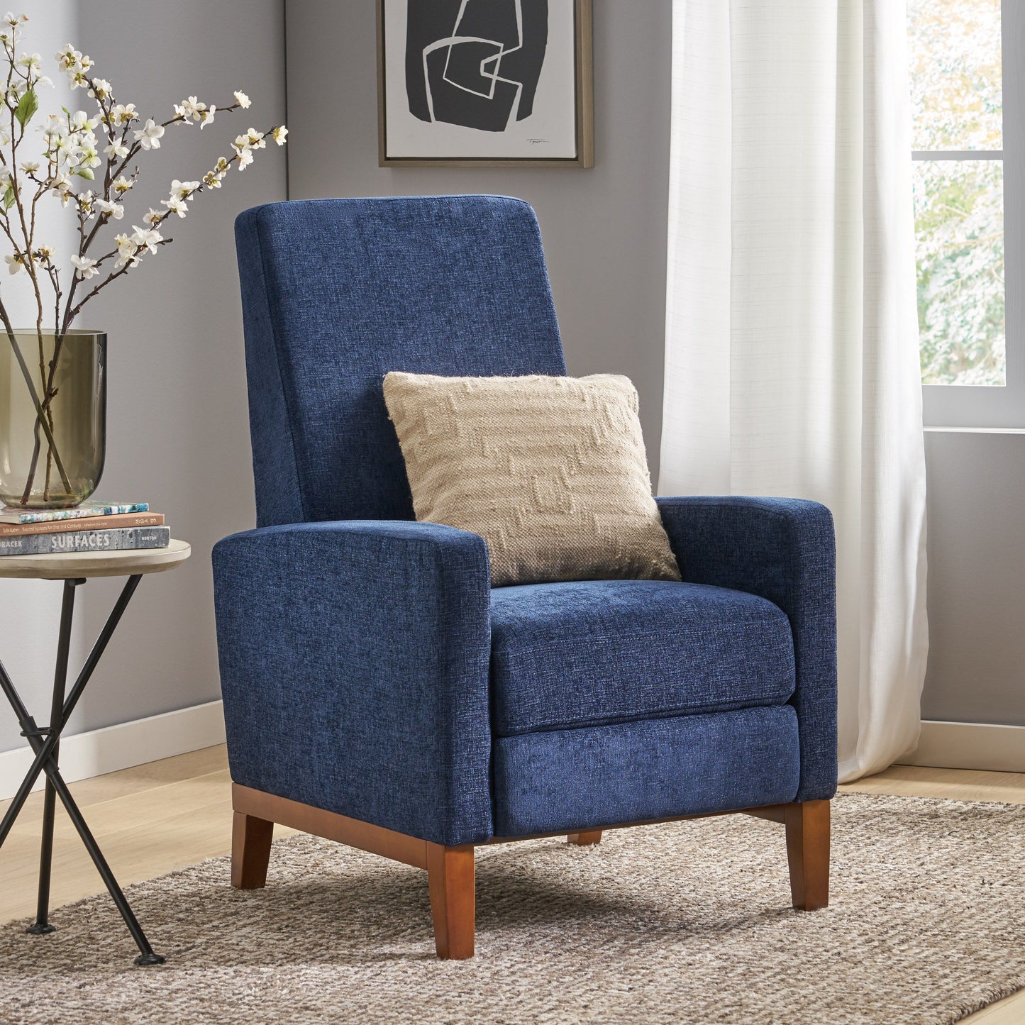 Wide Hand Manual Club Recliner - Navy Blue