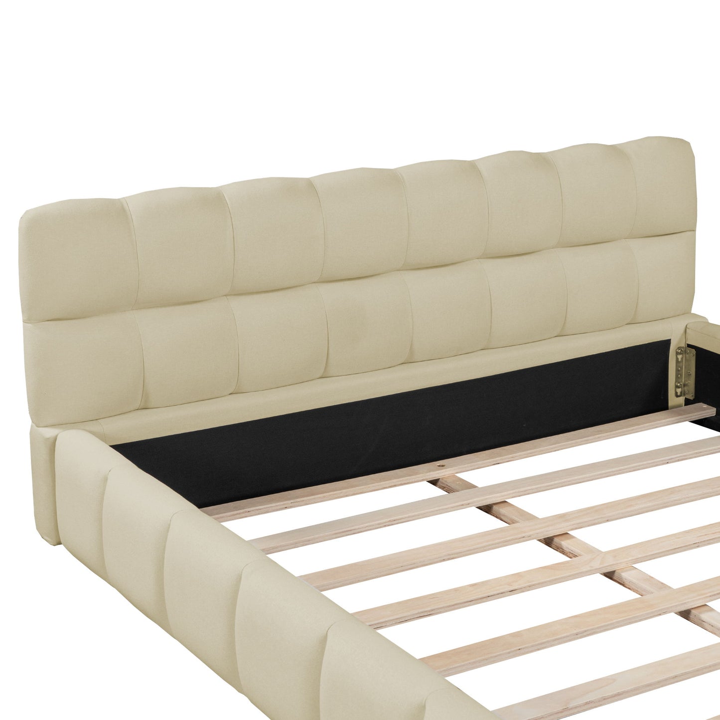 Queen Size Upholstered Platform Bed With Thick, Grounded Bed With Solid Frame - Beige