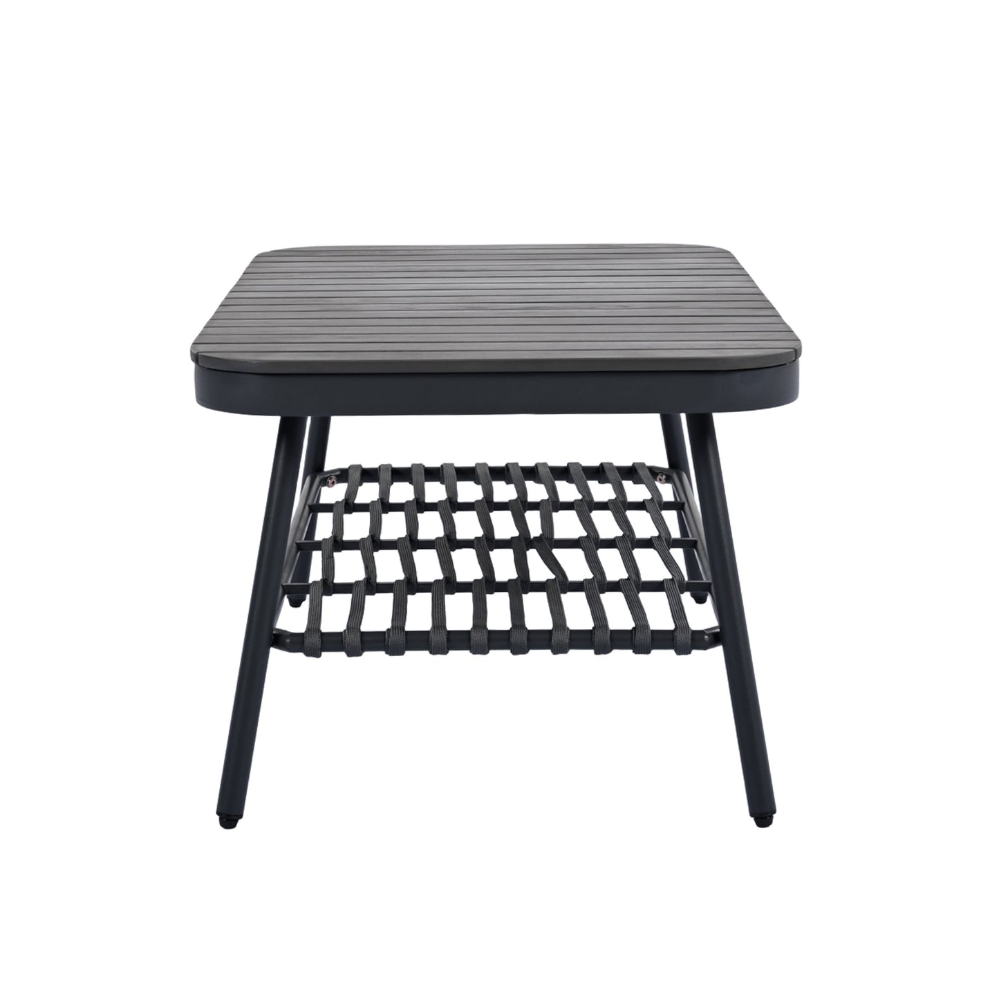 4 Piece Outdoor Patio Furniture Set, Metal Chairs With Woven Rope U Shaped Backrest, Outdoor Conversation Set With Thick Cushions And Coffee Table For Garden, Poolside, Balcony - Black / Gray