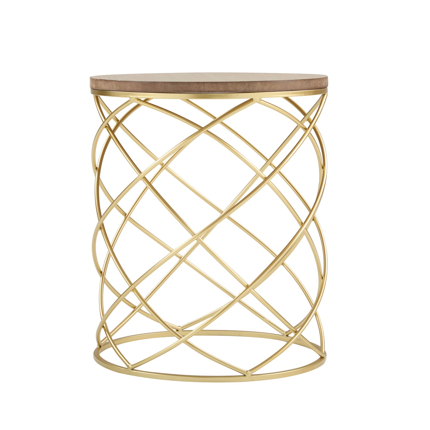 Contemporary Golden Side Table With Top And Metal Frame - Natural / Gold