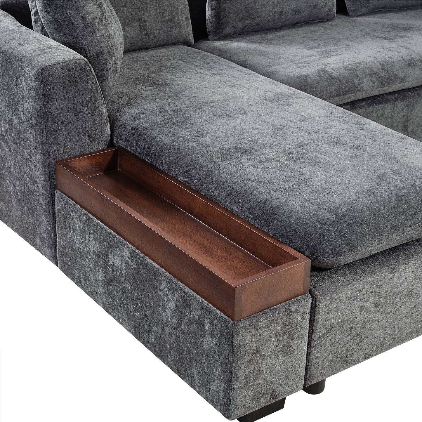 Modern L Shaped Sectional Sofa With Storage Chenille, Upholstered Couch - Gray
