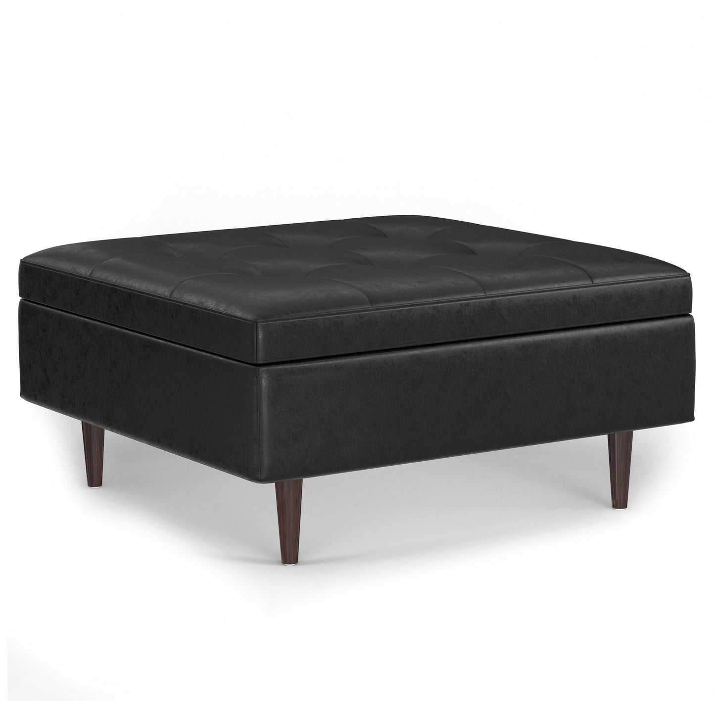 Shay - Mid Century Large Square Coffee Table Storage Ottoman - Distressed Black