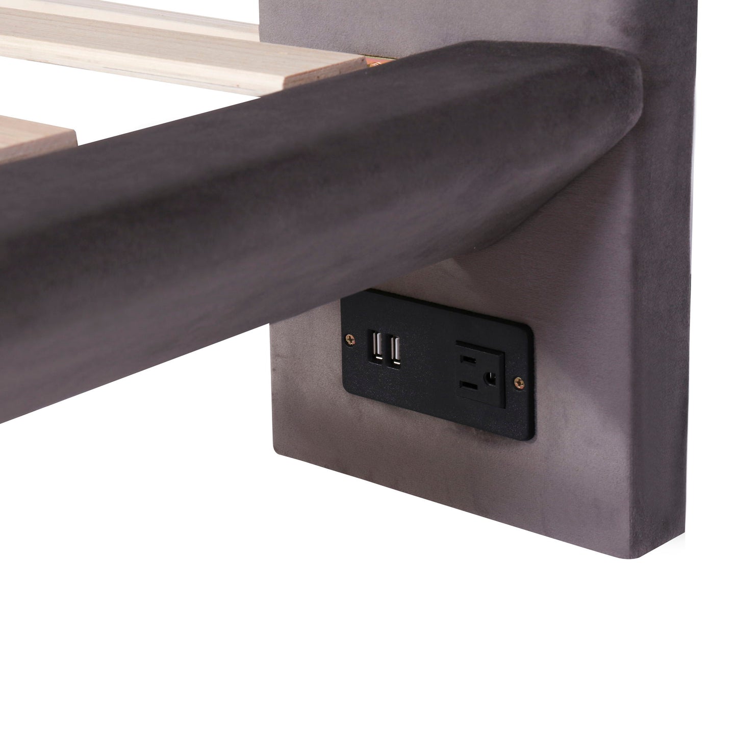 Queen Size Upholstered Platform Bed With Sensor Light And 2 Large Backrests, Stylish Platform Bed With 2 Sets Of USB Port And Socket On Each Rear Bed Leg - Gray