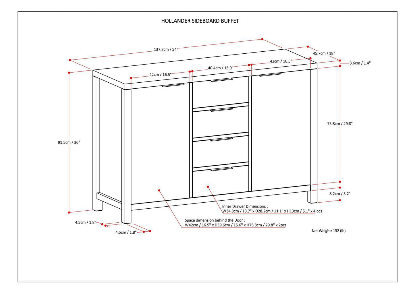 Hollander - Sideboard Buffet - White