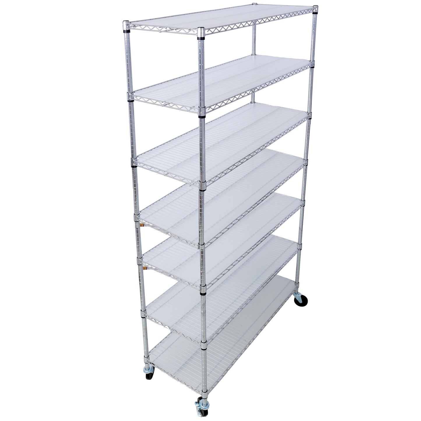 7 Tier Metal Shelf Wire Shelving Unit, 2450Lbs Heavy Duty Adjustable Storage Rack With Wheels & Shelf Liners For Closet Kitchen Garage Basement Commercial Shelving - Chrome