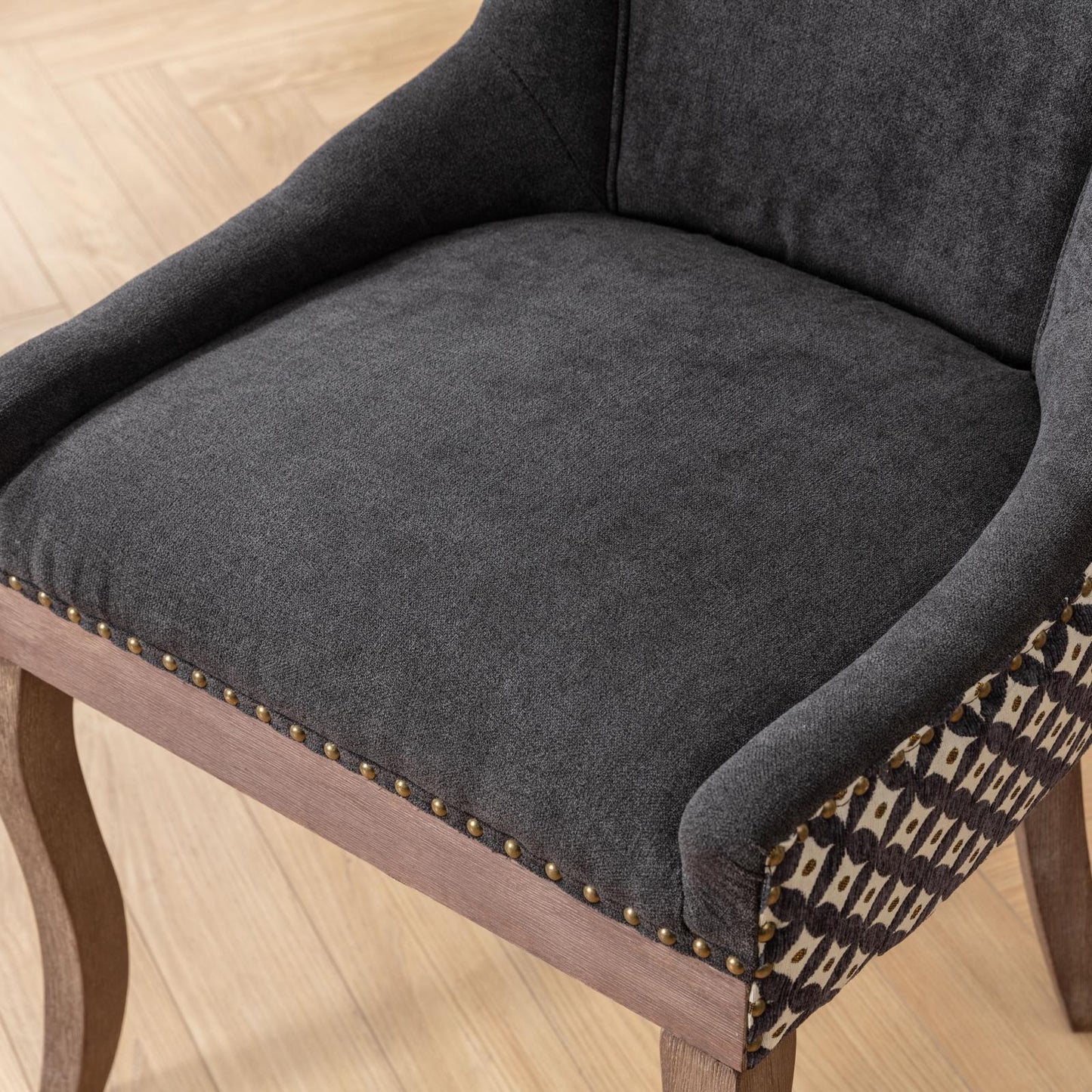 Ultra Side Dining Chair, Thickened Fabric Chairs With Neutrally Toned Solid Wood Legs, Bronze Nail Head (Set of 2) - Blue