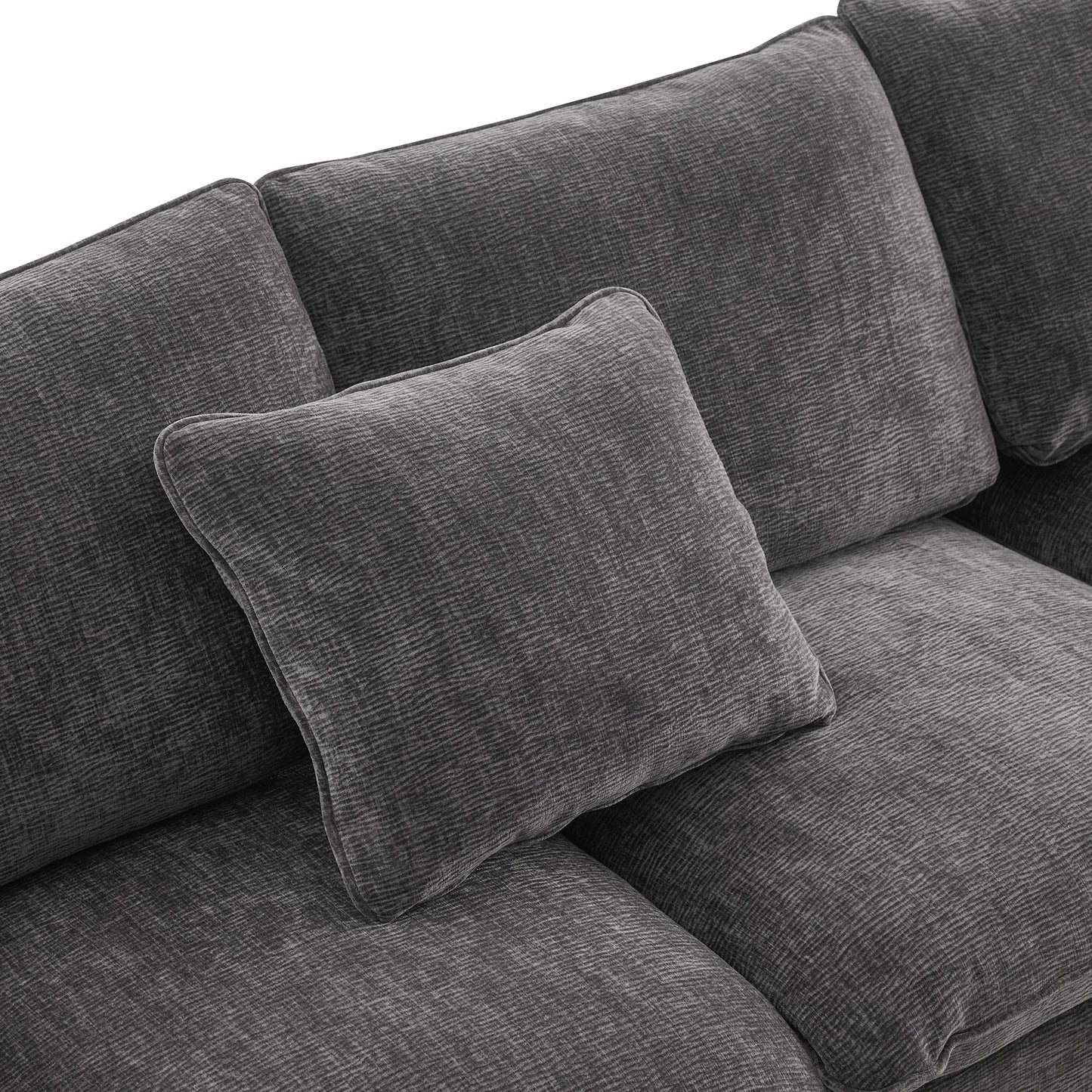 Modern, Modular Sofa, 4 Seat Chenille Sectional Couch Set With 2 Pillows Included, Freely Combinable Indoor Funiture - Black / Gray