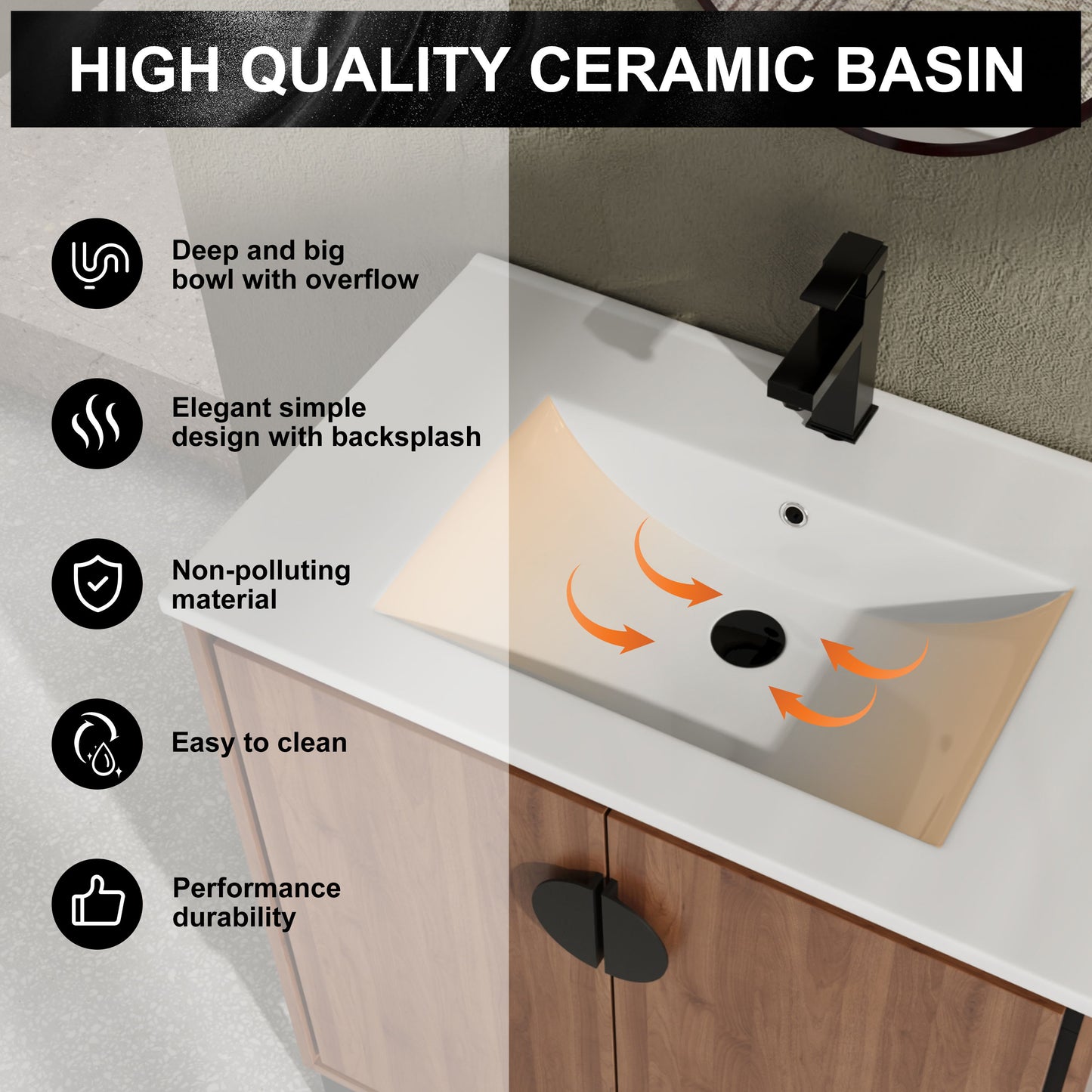 Bathroom Vanity Freestanding Cabinet With Sink - Brown